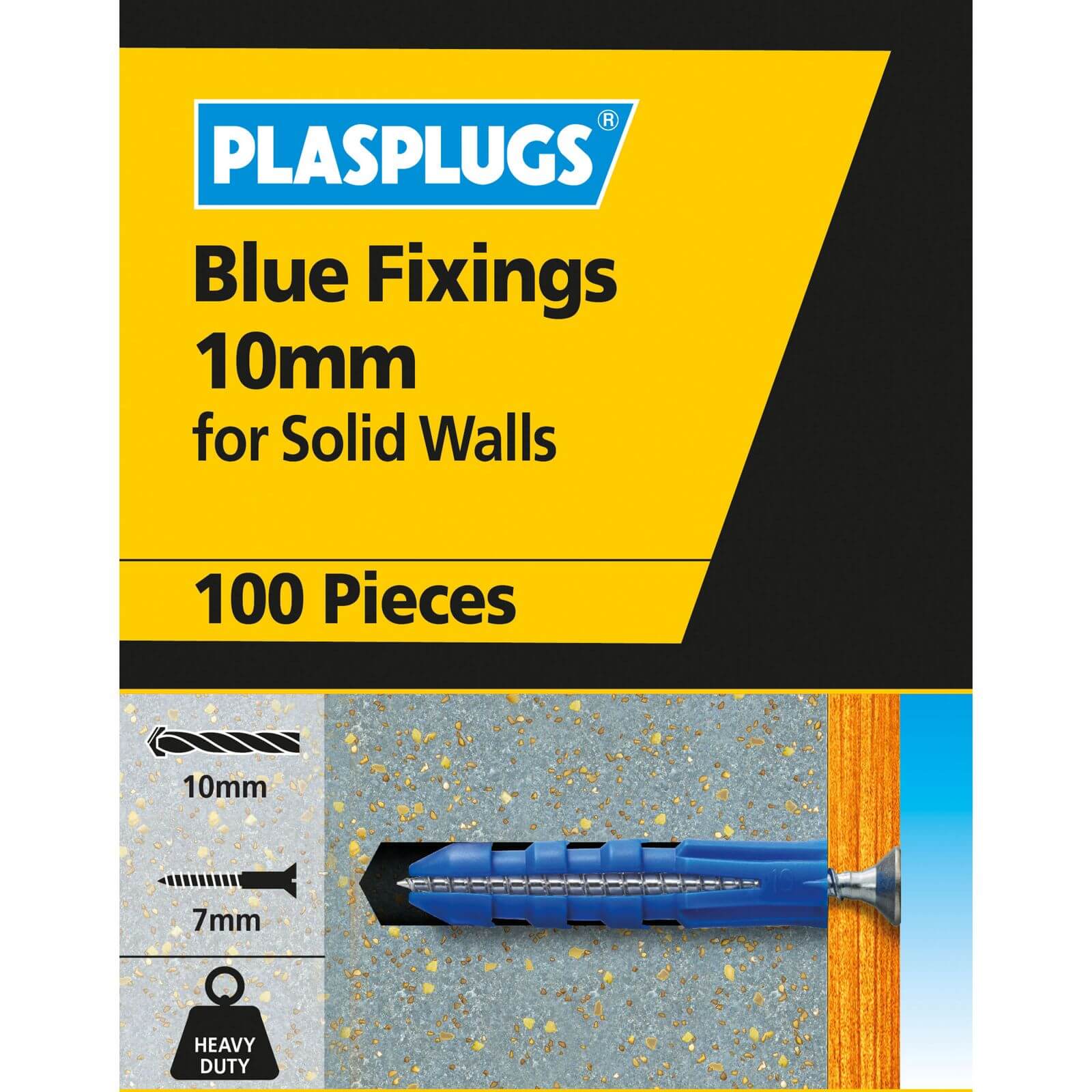 10mm Blue Fixings For Solid Wall 100 Pk