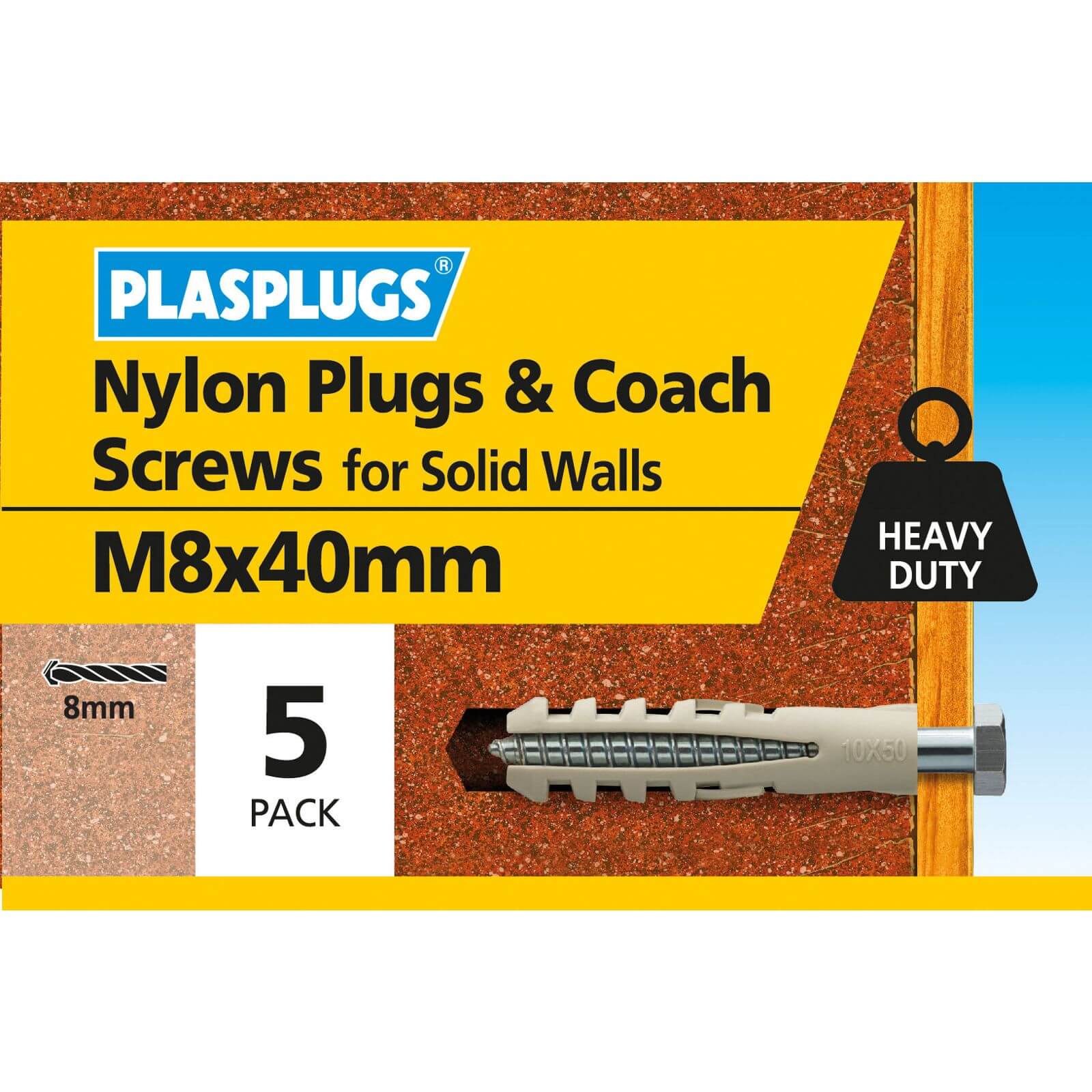 Plasplugs Nylon plug and M8 Coach Screws x 5