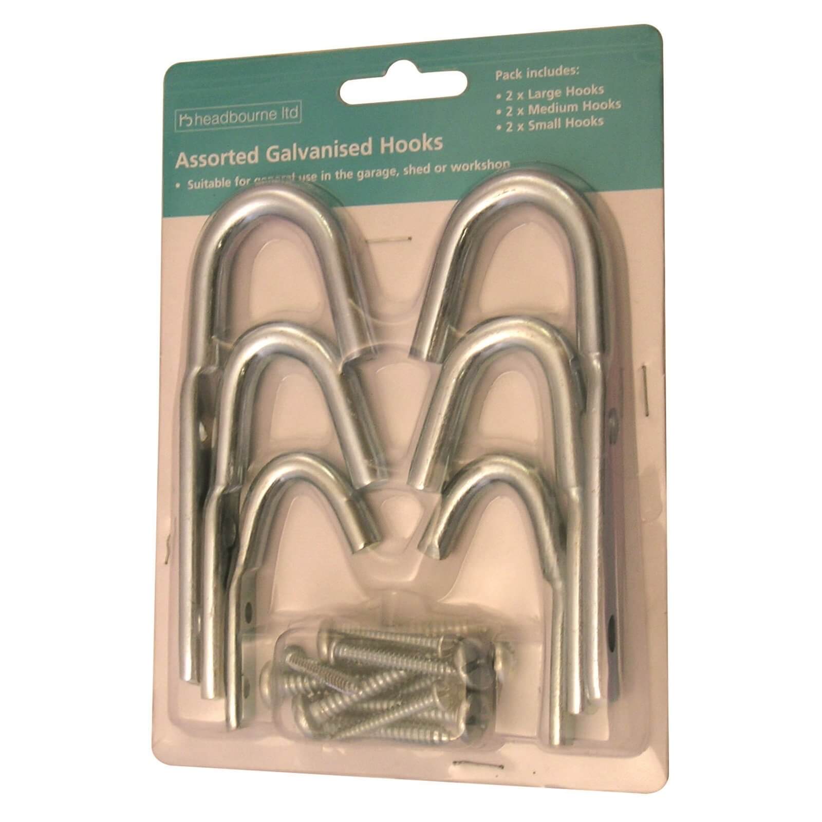 Galvanised Hooks - Assorted Sizes - 6 Pack
