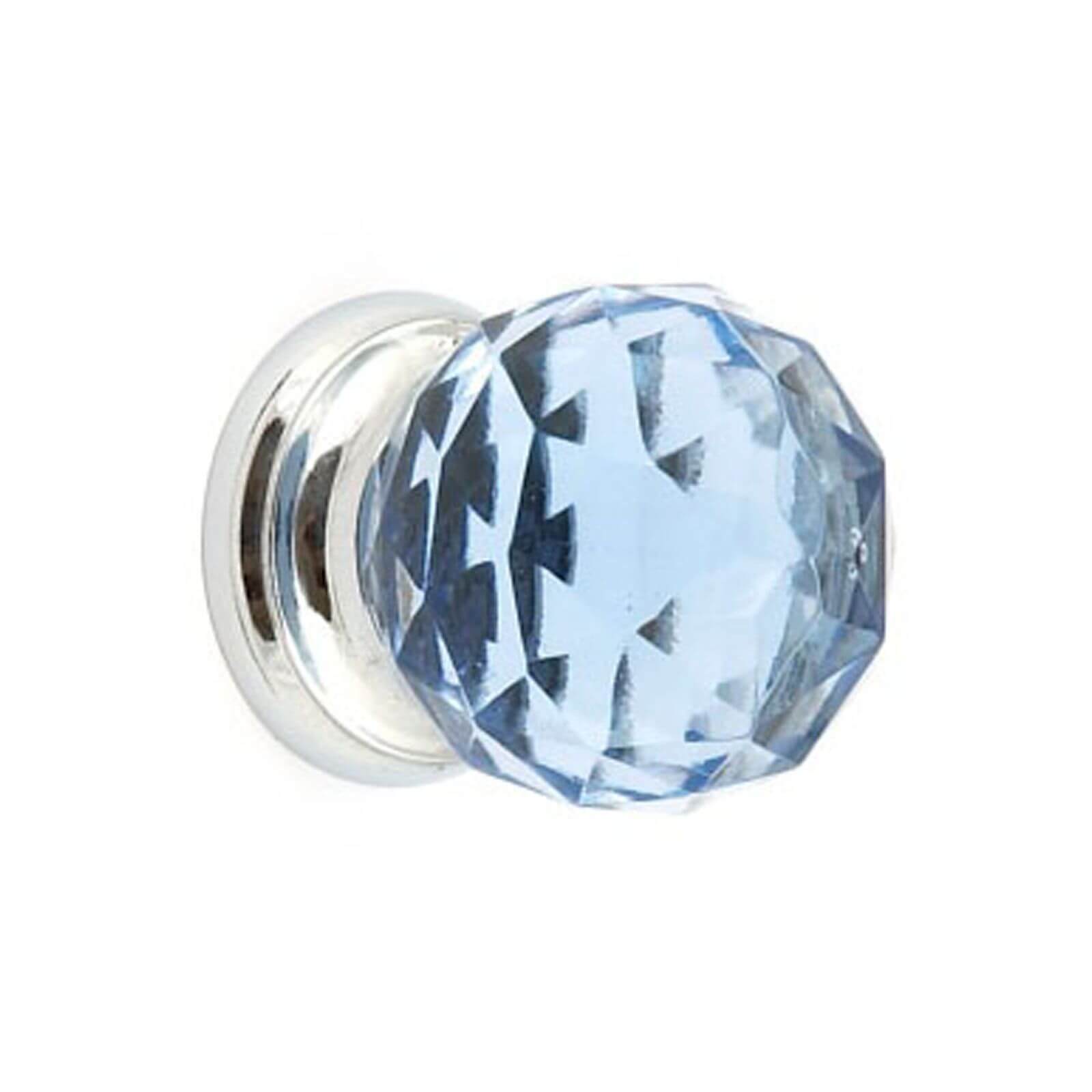 Blue Glass and Chrome Cabinet Door Knob - 38mm