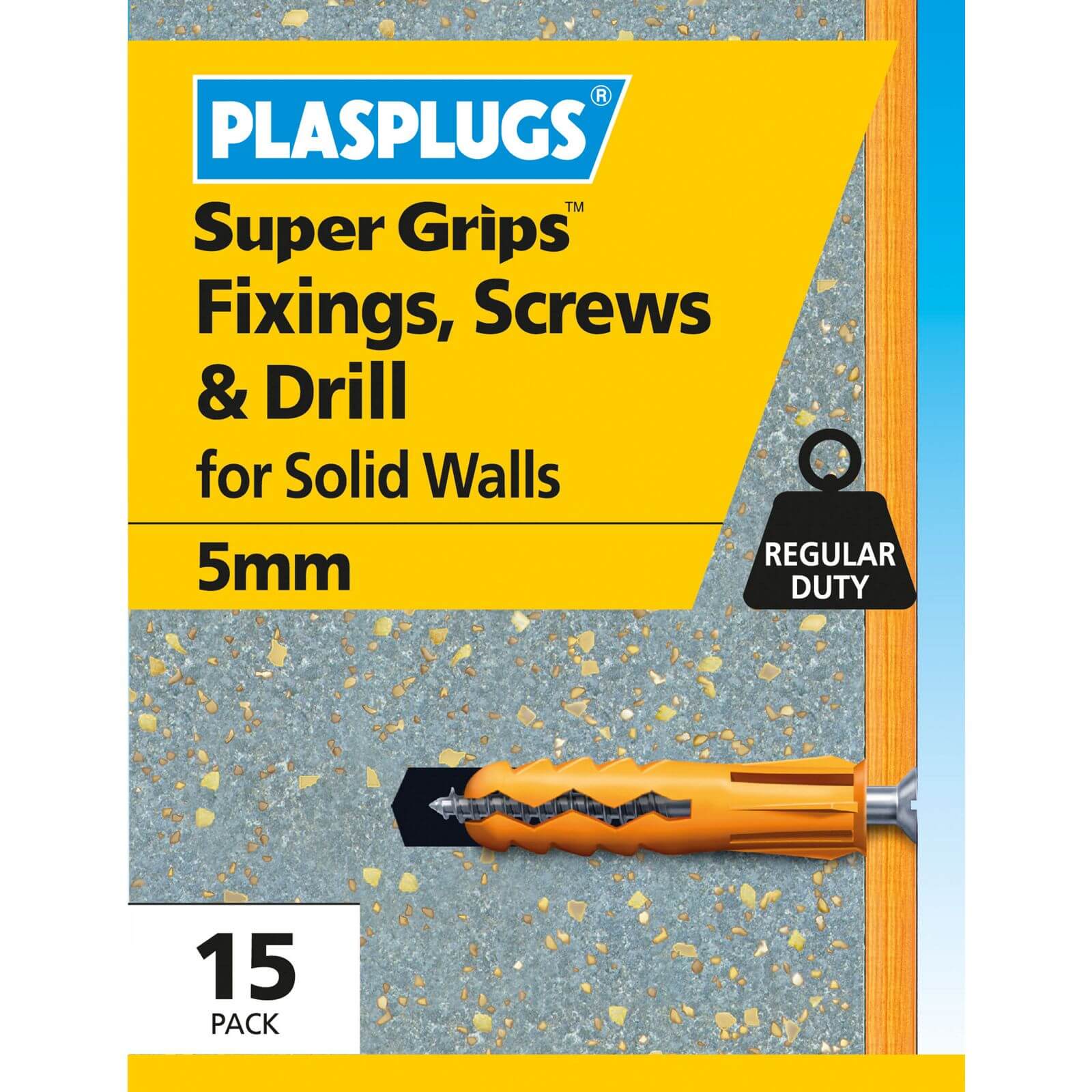 5mm Yellow Plugs & Screws + Drill 15 Pk