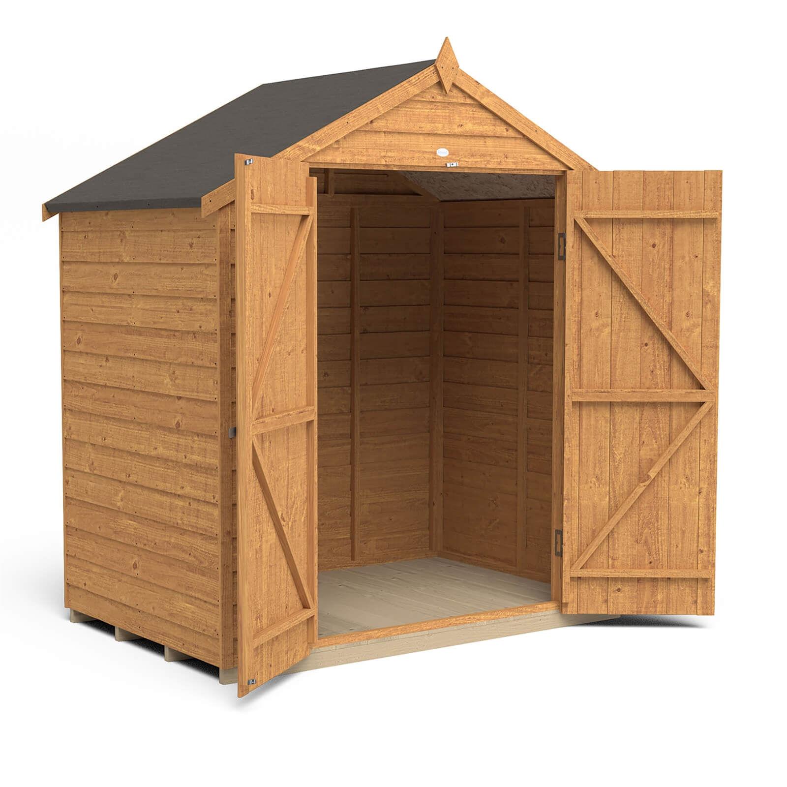 6x4ft Forest Overlap Dip Treated Apex Shed - No Window, Double Door