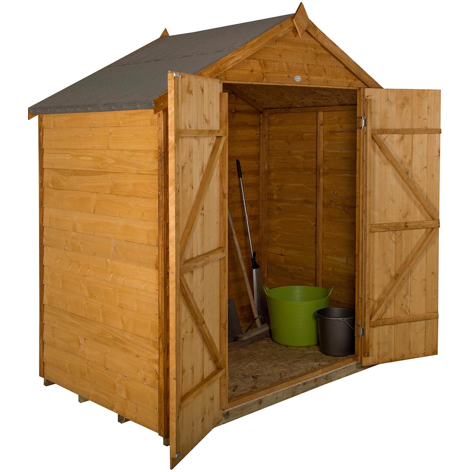 6x4ft Forest Overlap Dip Treated Apex Shed - No Window, Double Door