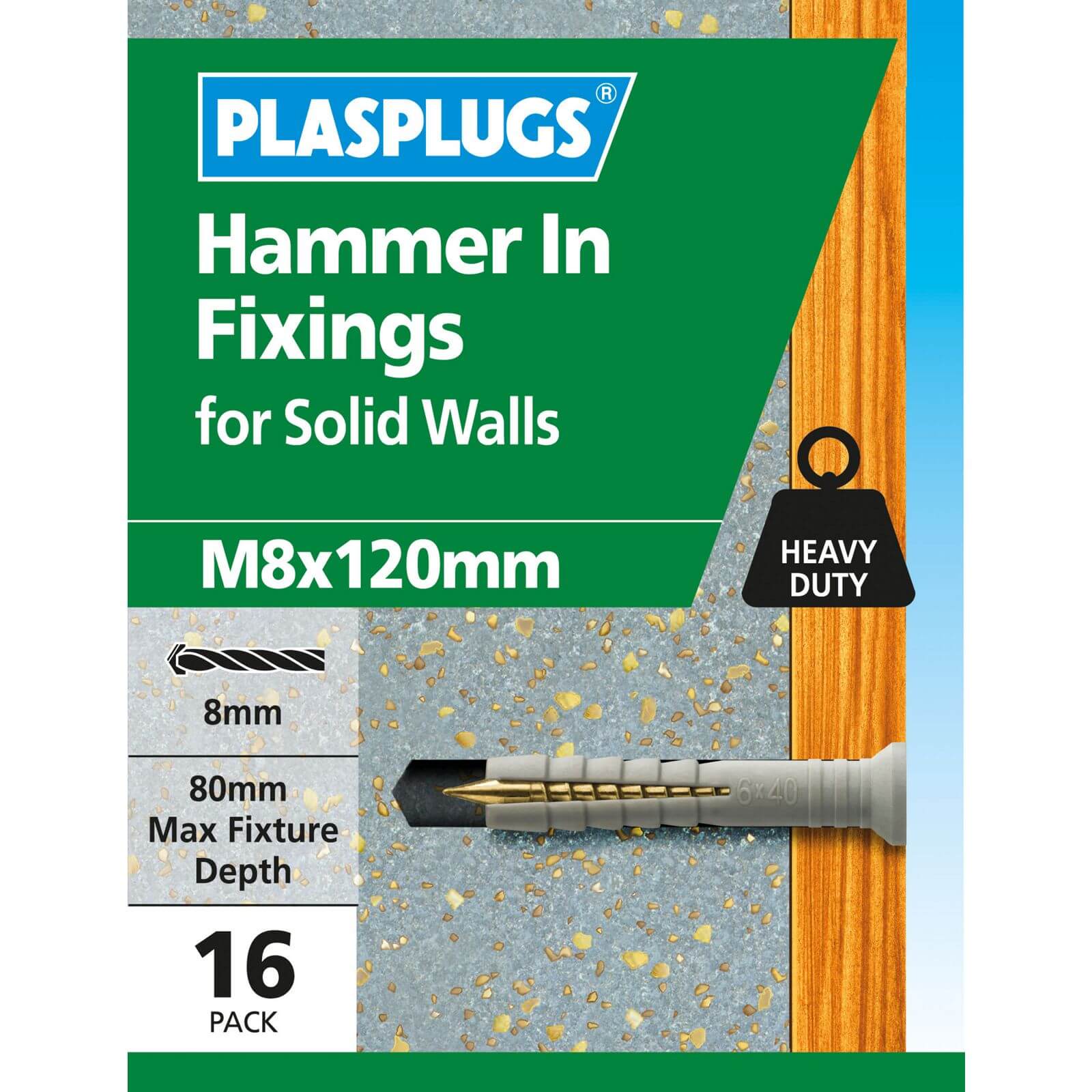 Plasplugs Hammer In M8 x 120