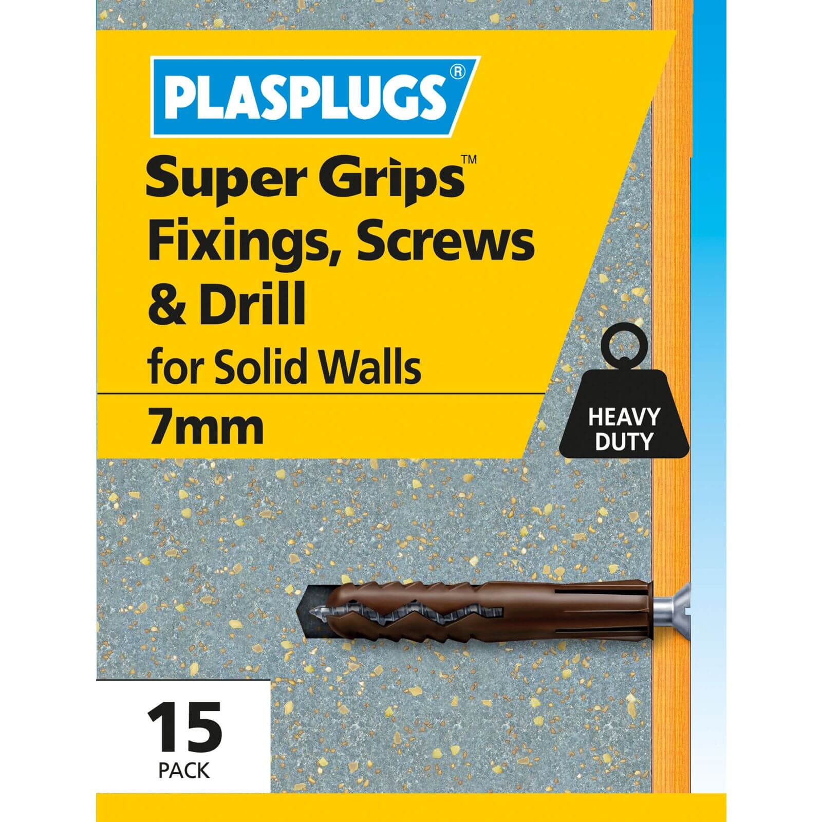 7mm Brwn Plugs/ Screws/ Drill 15 Pk