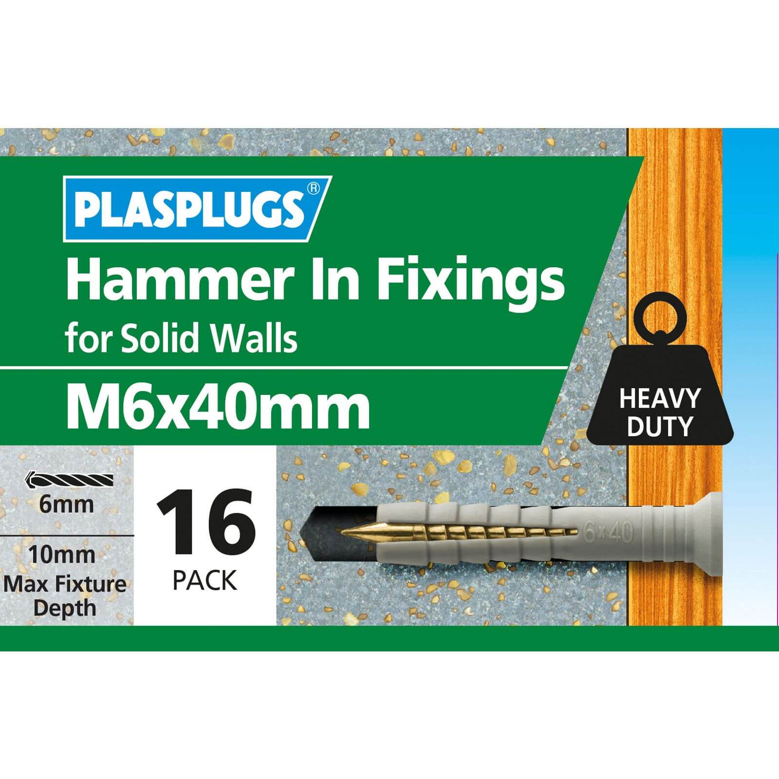Hammer In Fixings M6 X 40 10 Pk