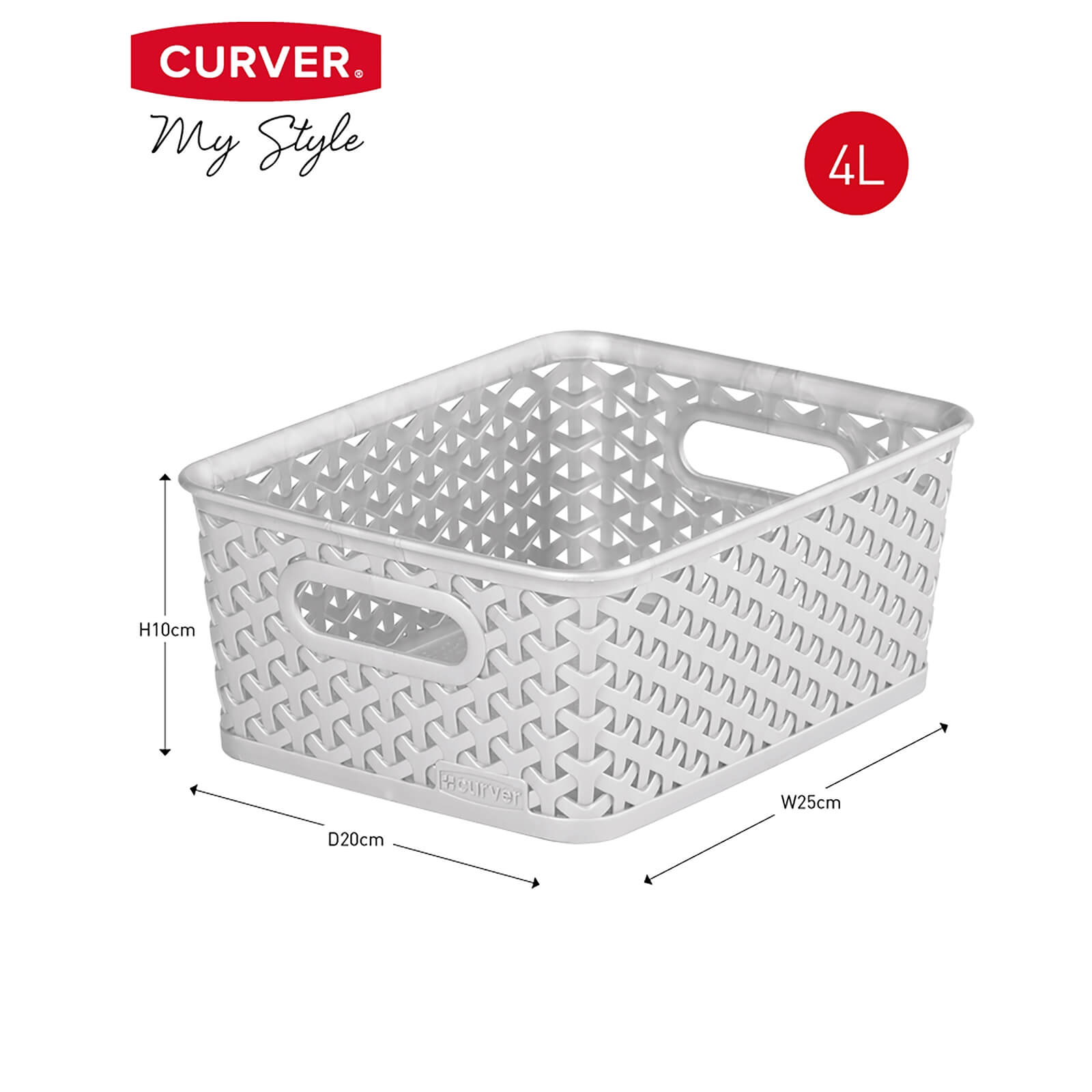 Curver My Style Small Rectangular Plastic Storage Basket - Grey - 4L