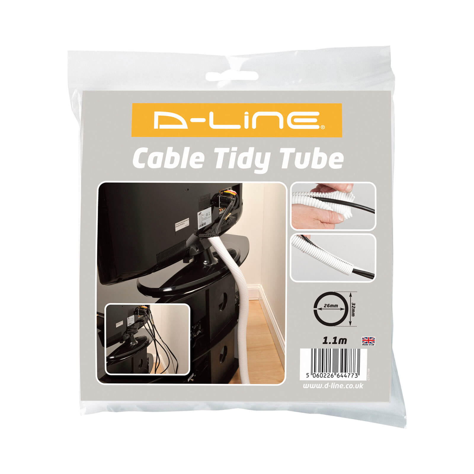 D-Line Cable Tidy Tube 32mm x 1.1m White