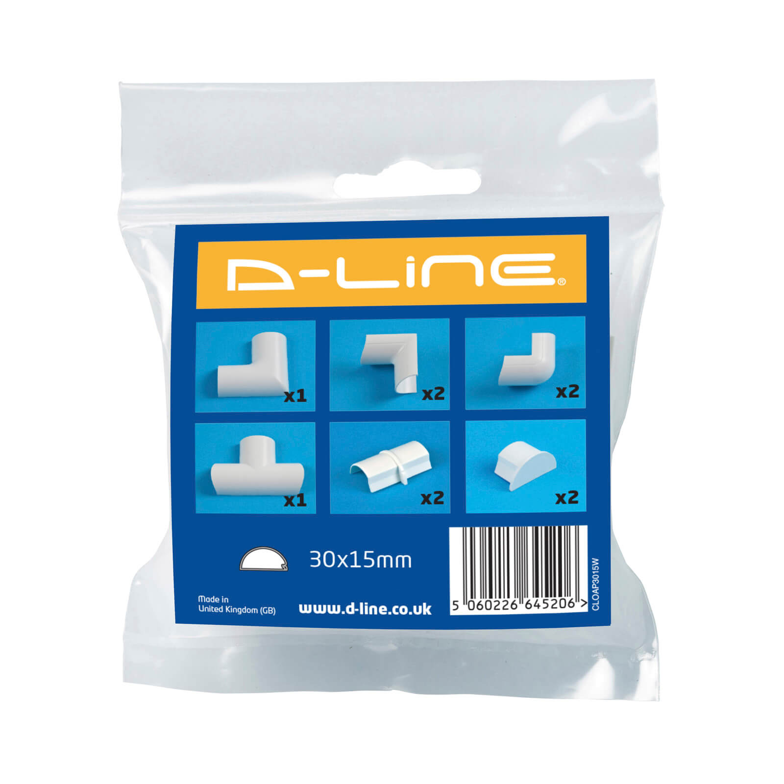 D-Line Mini Decorative Trunking Clip Over 10 Piece Accessory Multipack 30mm x 15mm White