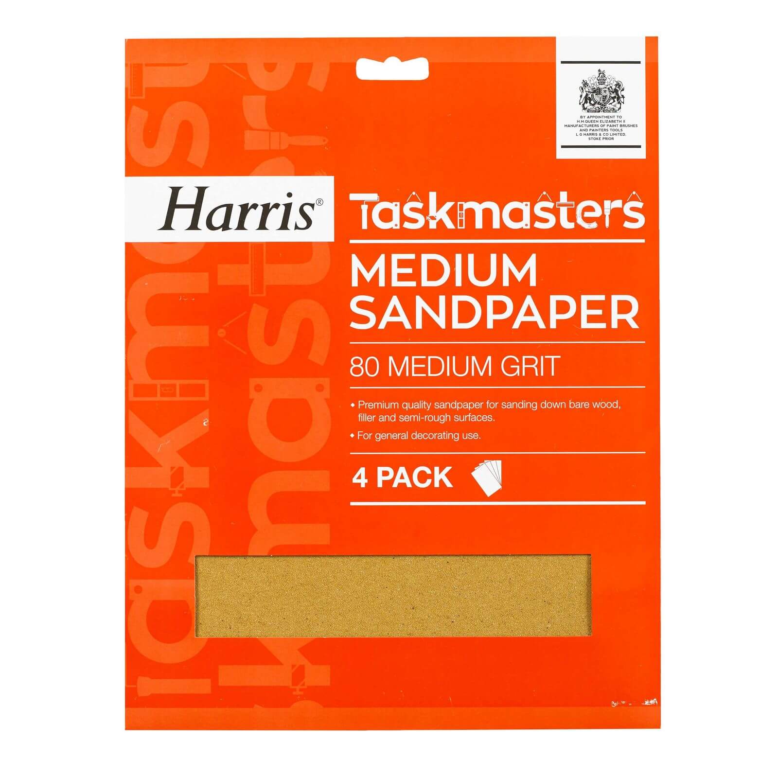 Harris Taskmasters Medium Sandpaper - 4 Pack