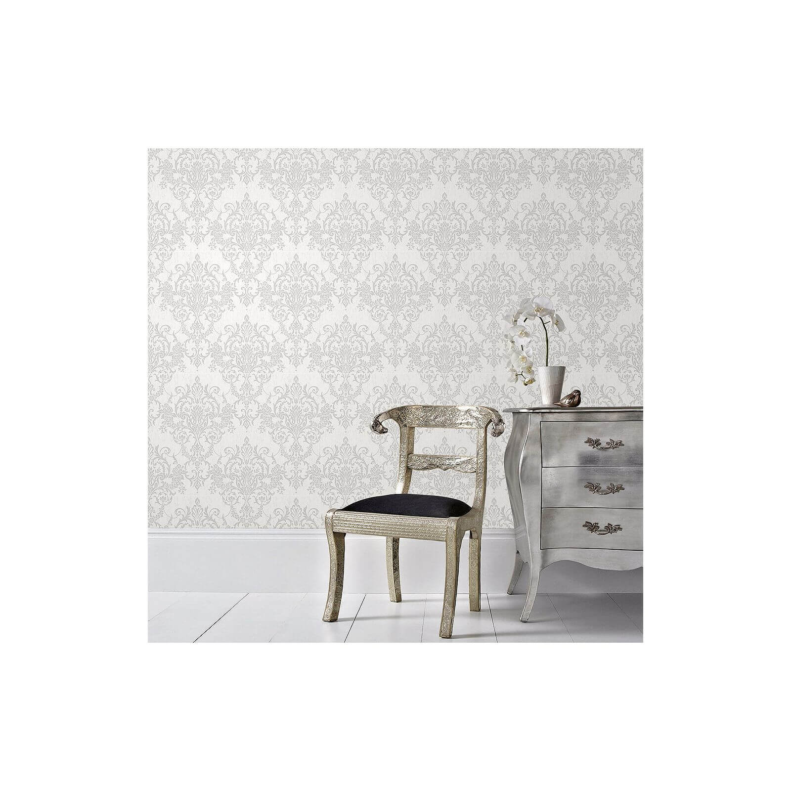 Superfresco Easy Paste the Wall Victorian Damask Wallpaper - Silver