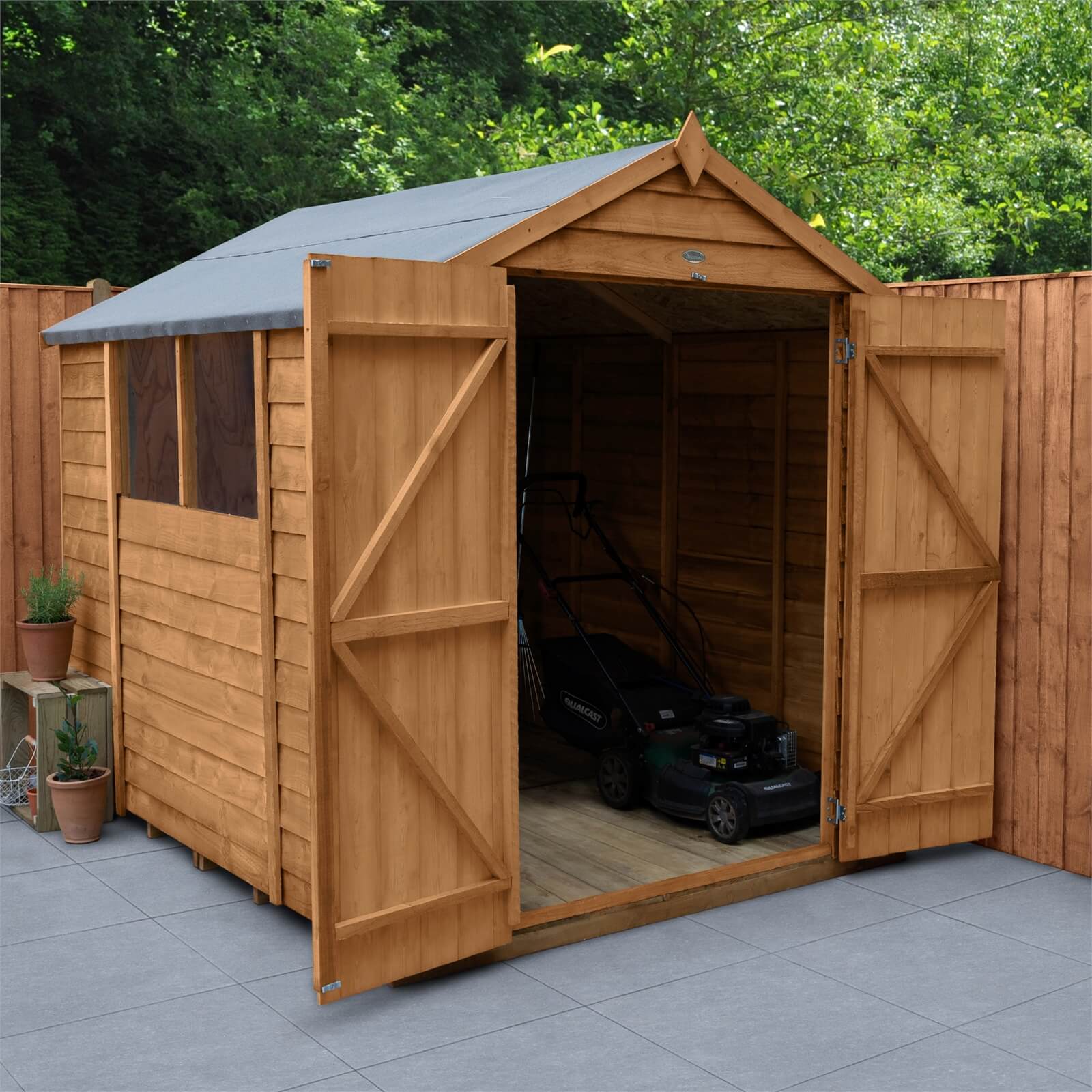 8x6ft Forest Overlap Dip Treated Apex Shed - Double Door - incl. Installation