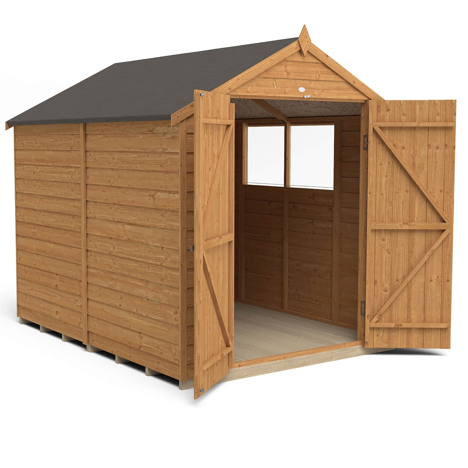 8x6ft Forest Overlap Dip Treated Apex Shed - Double Door - incl. Installation