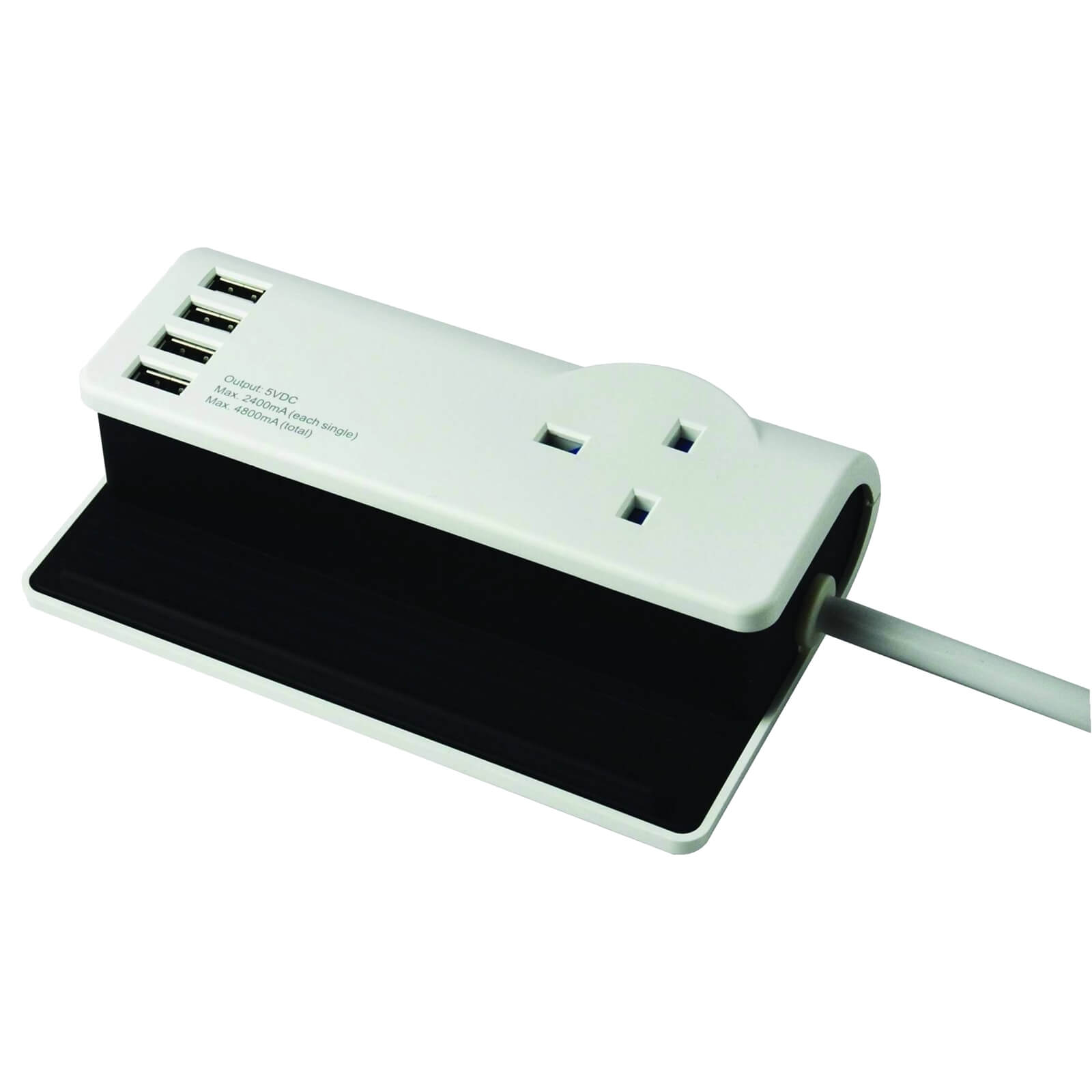 SMJ 1 Socket 4 USB Desktop Charging Station 1.4m Black/White