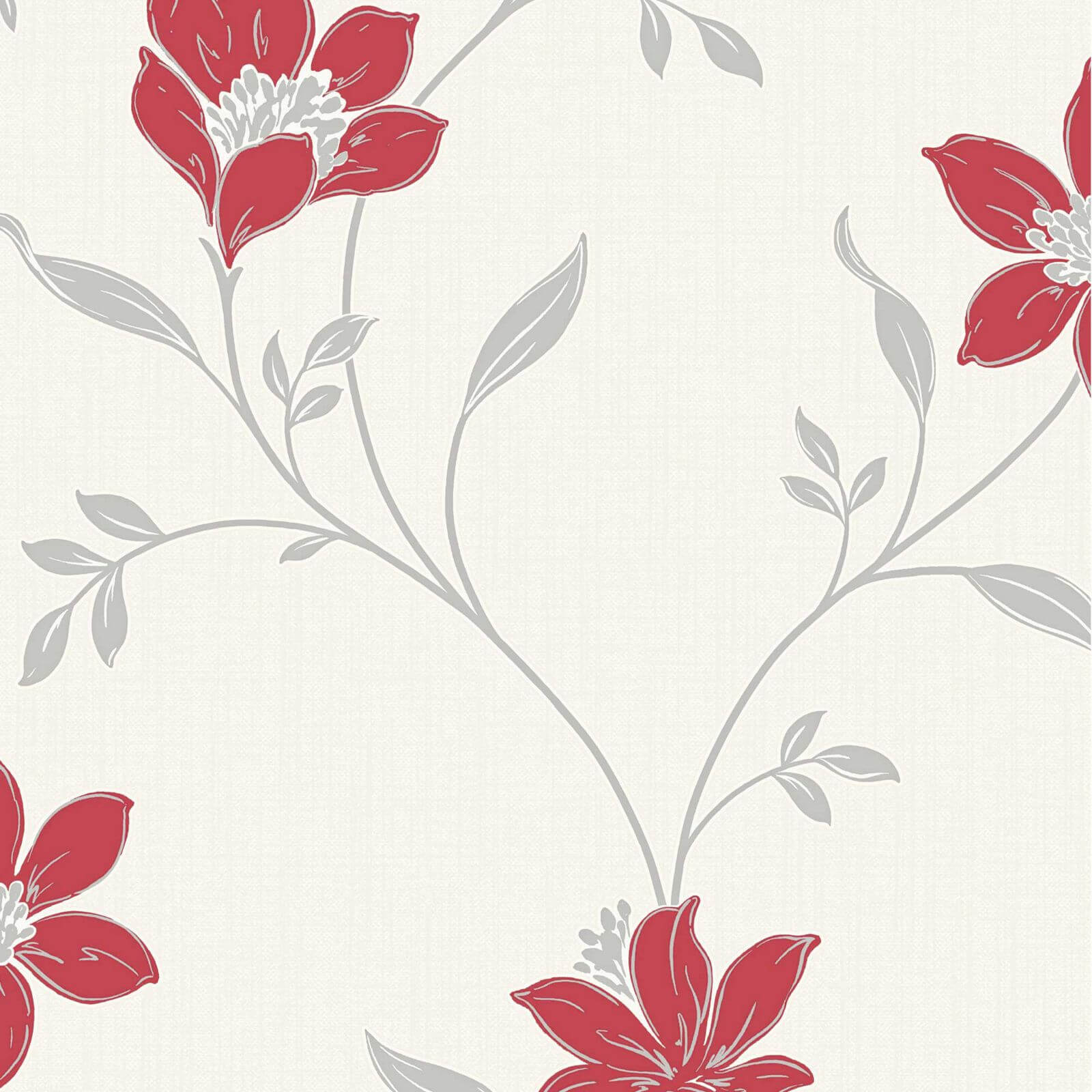 Superfresco Amelia Floral Red & Silver Wallpaper