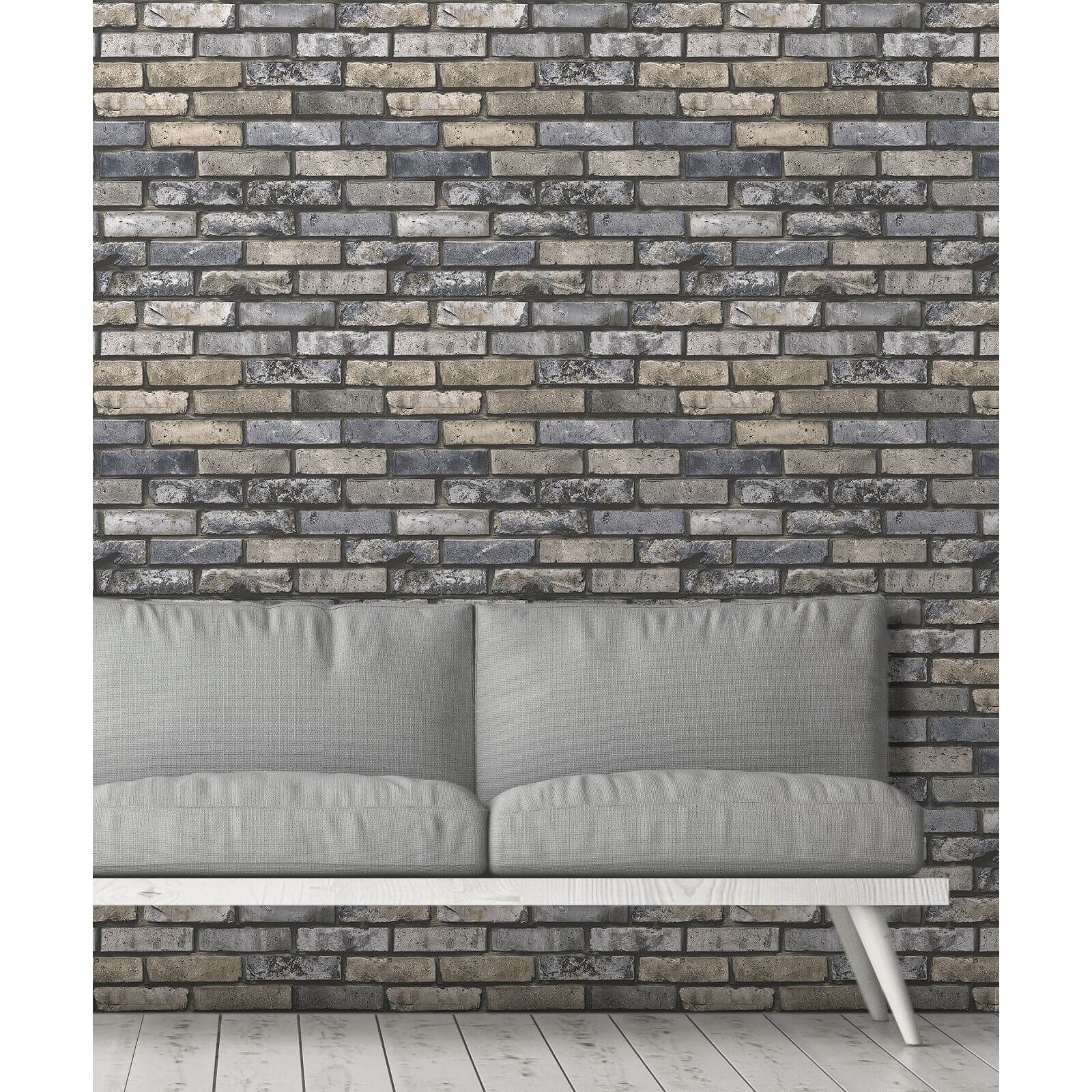 Fresco Brick Wall Black & Natural Wallpaper