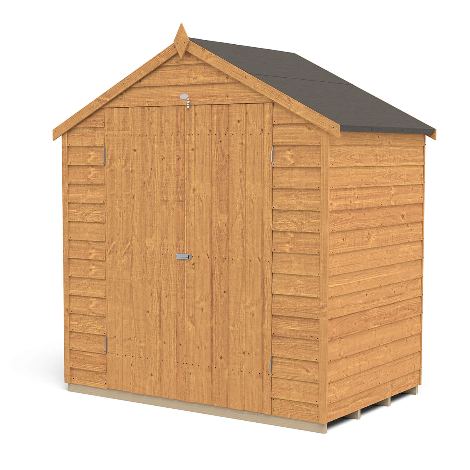6x4ft Forest Overlap Dip Treated Apex Shed - No Window, Double Door - incl. Installation