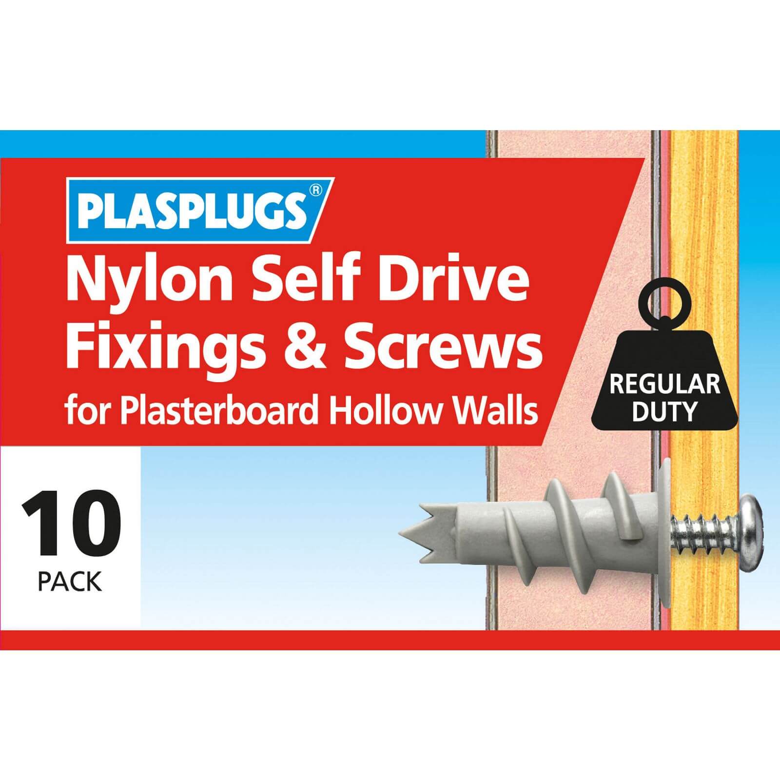 Plasplugs Nylon Self Drive & Screws x 10