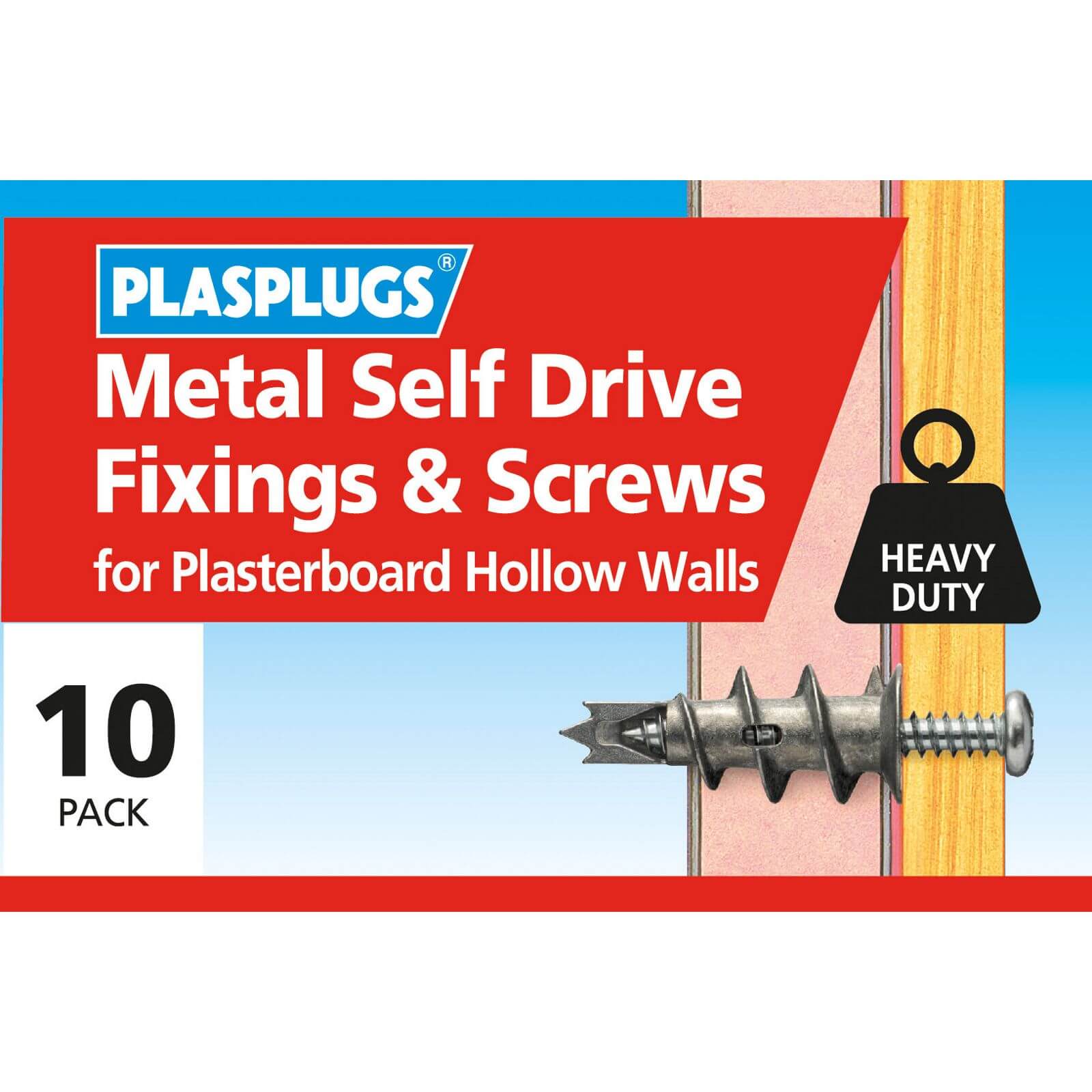 Plasplugs Metal Self Drive & Screws - 10 Pack