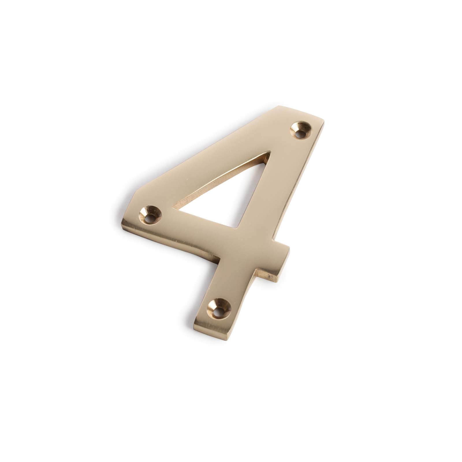 Polished Brass Numeral - Screw Fixing - 100mm - 4
