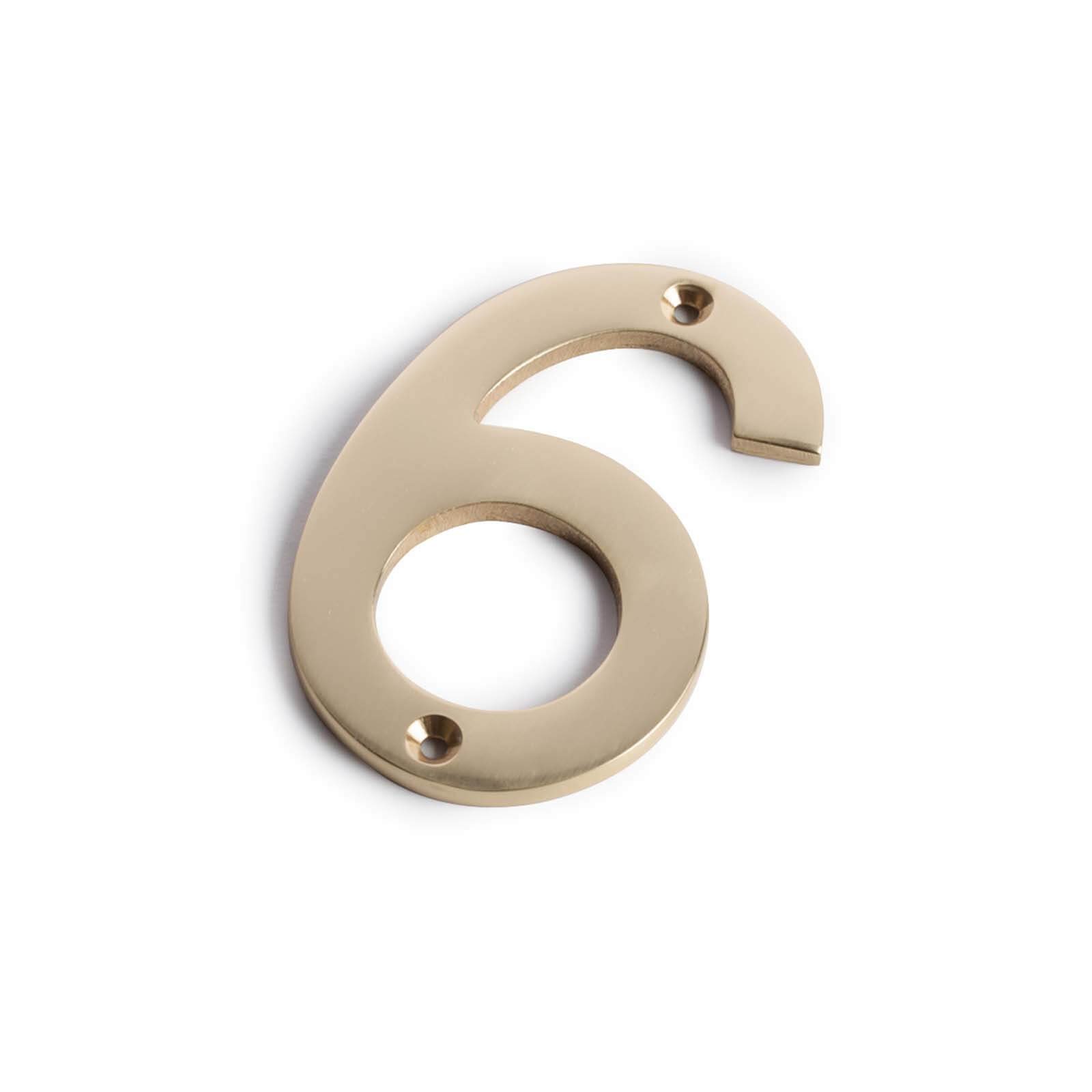 Polished Brass Numeral - Screw Fixing - 100mm - 6
