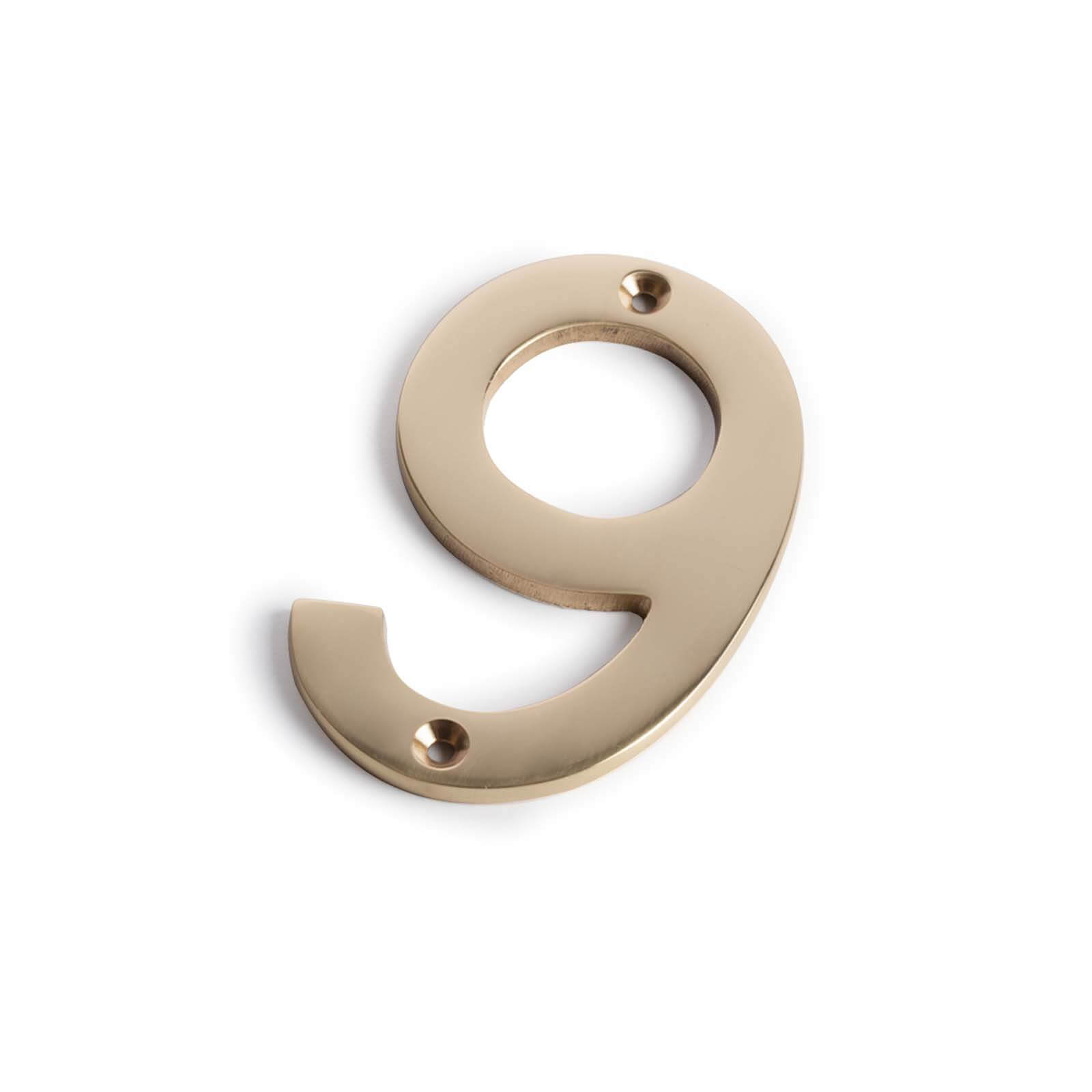 Polished Brass Numeral - Screw Fixing - 100mm - 9