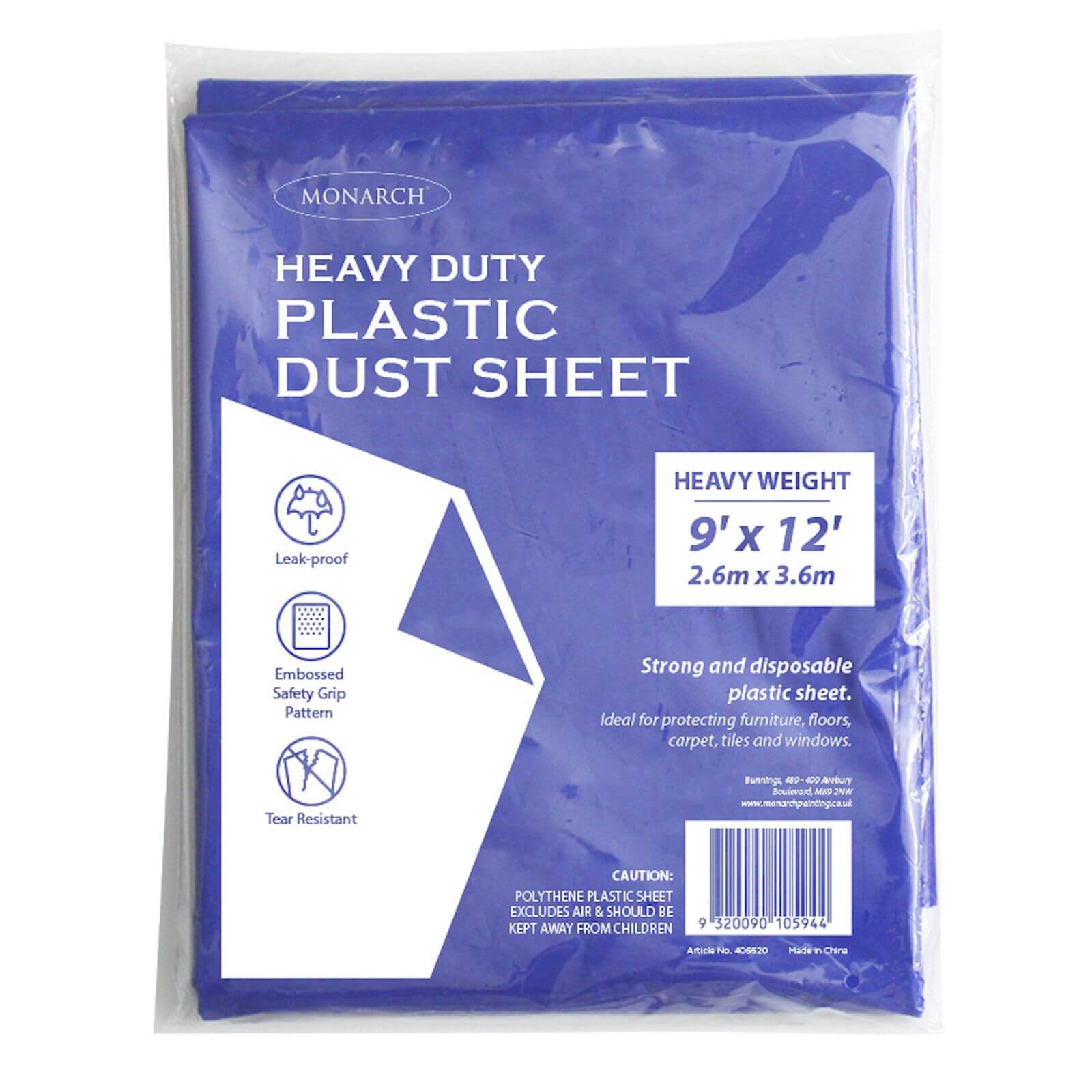 Monarch Heavy Duty Plastic Dust Sheet - Blue - 2.6m x 3.6m