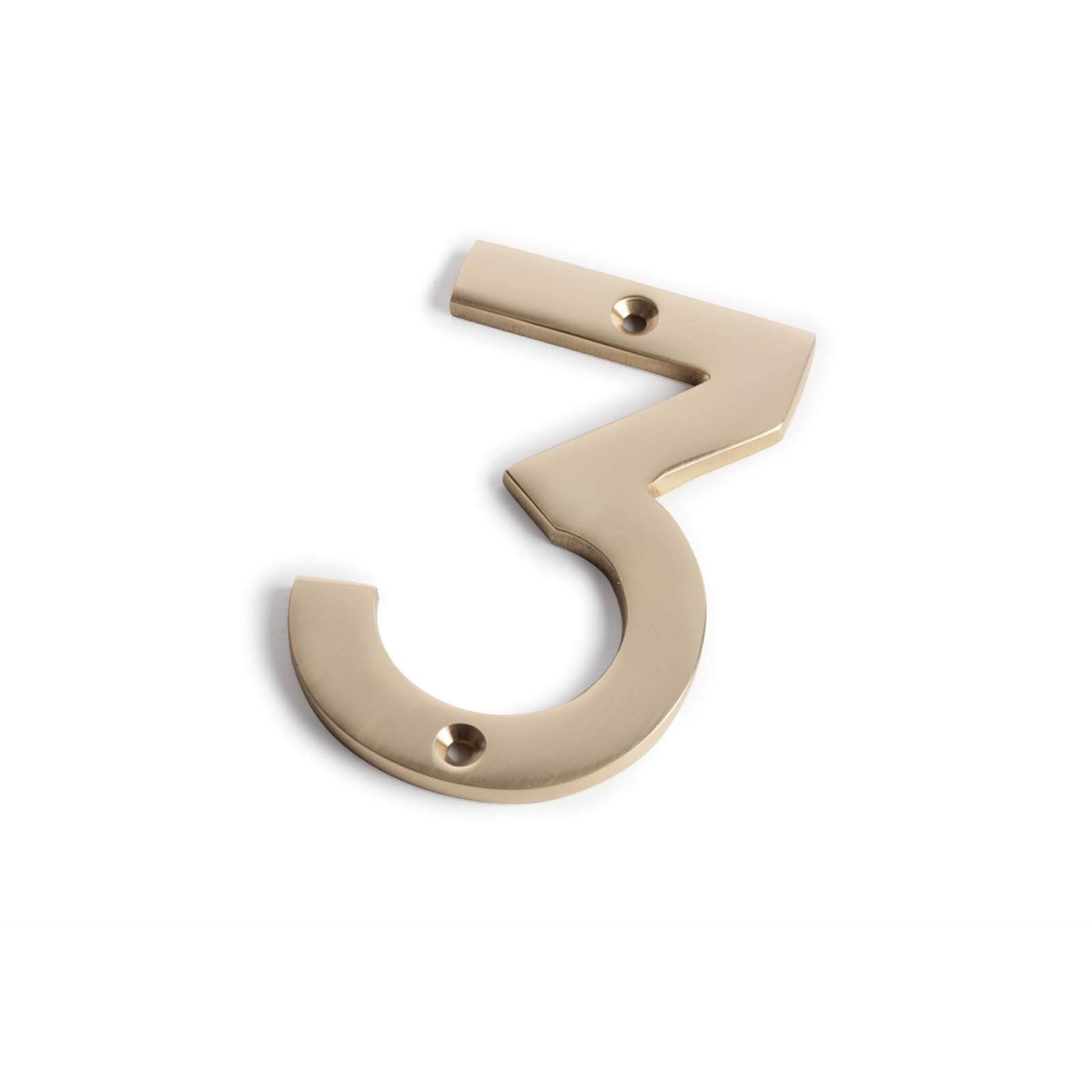 Polished Brass Numeral - Screw Fixing - 75mm - 3
