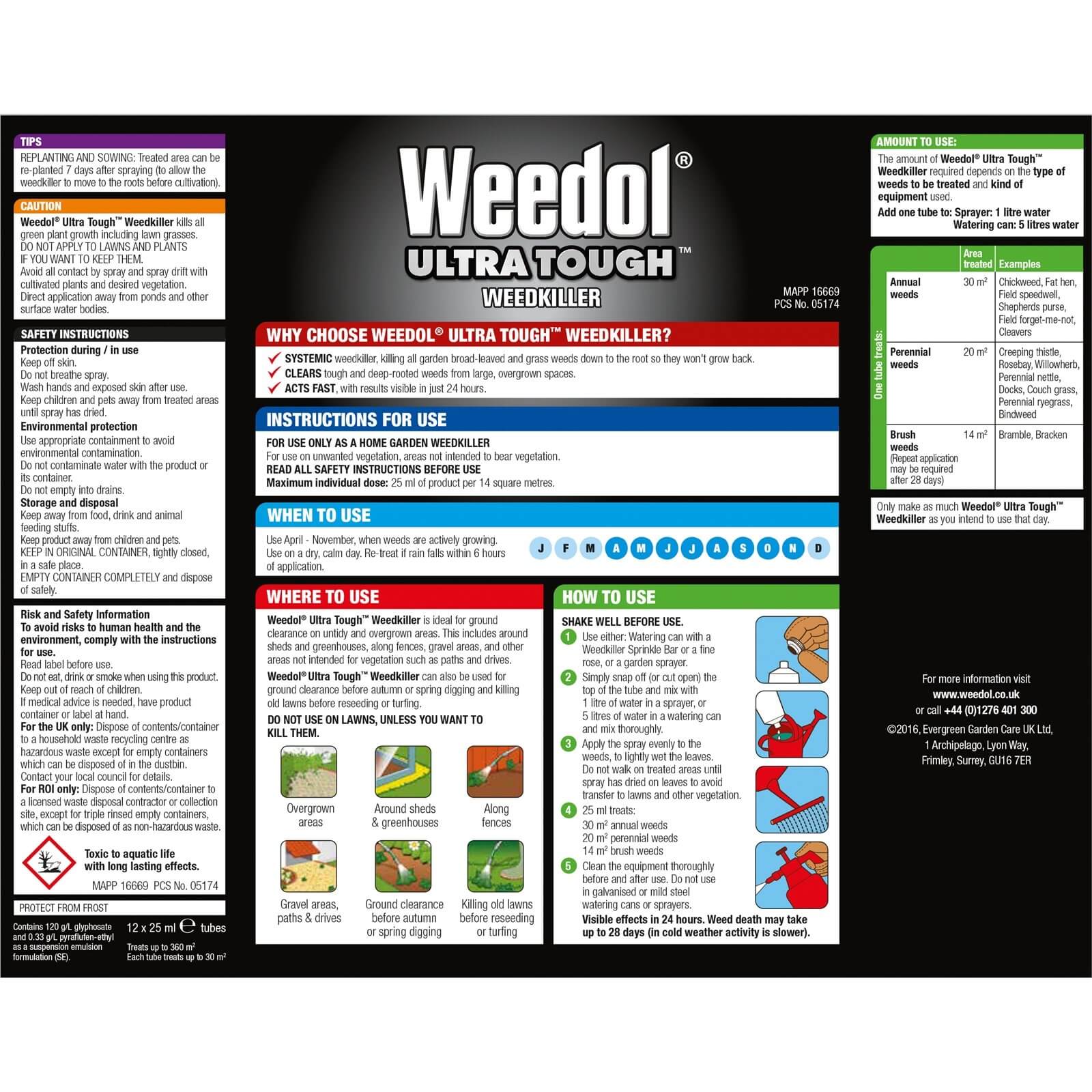 Weedol Ultra Tough Liquid Concentrate Weedkiller - 12 Tubes