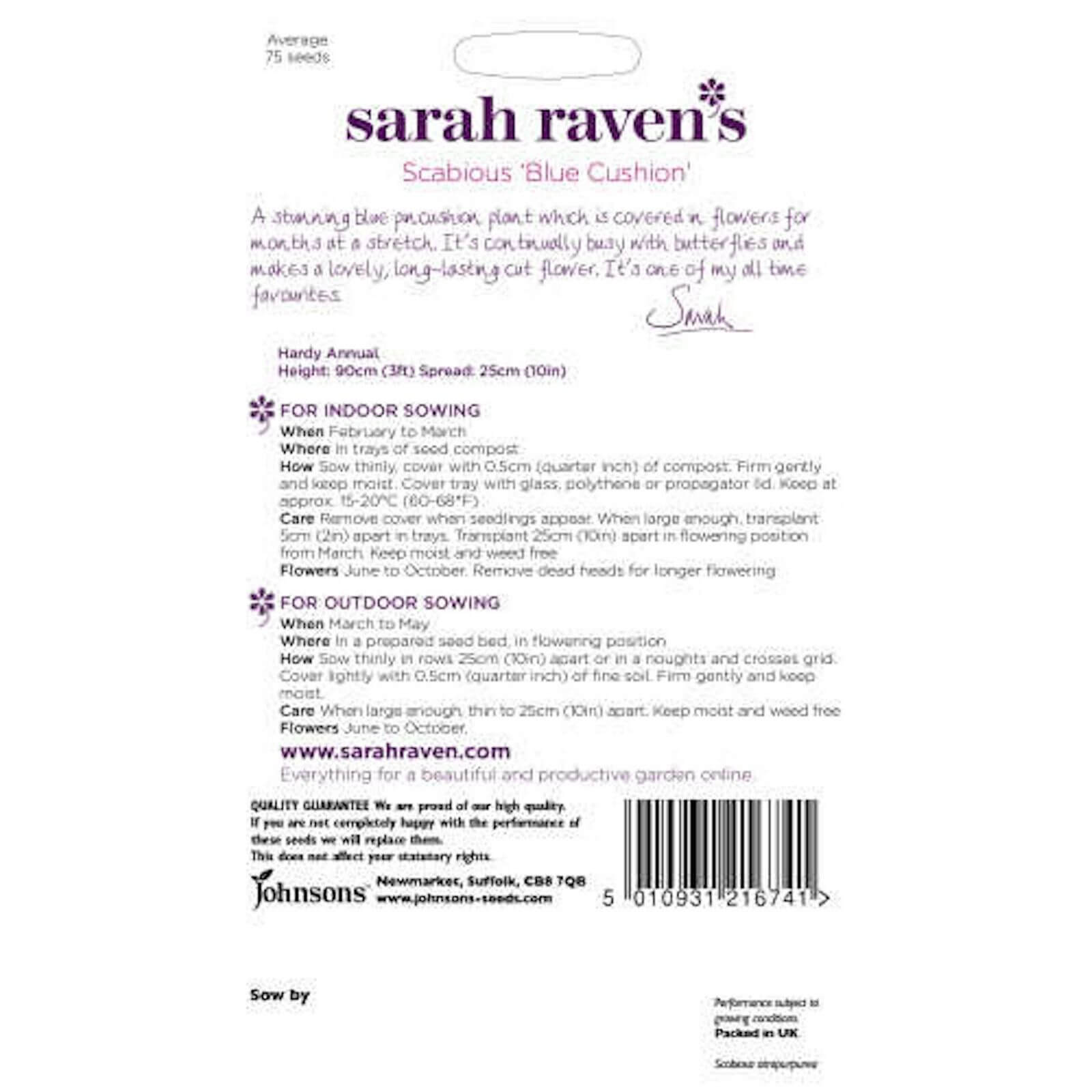 Sarah Ravens Scabious Blue Cushion Seeds