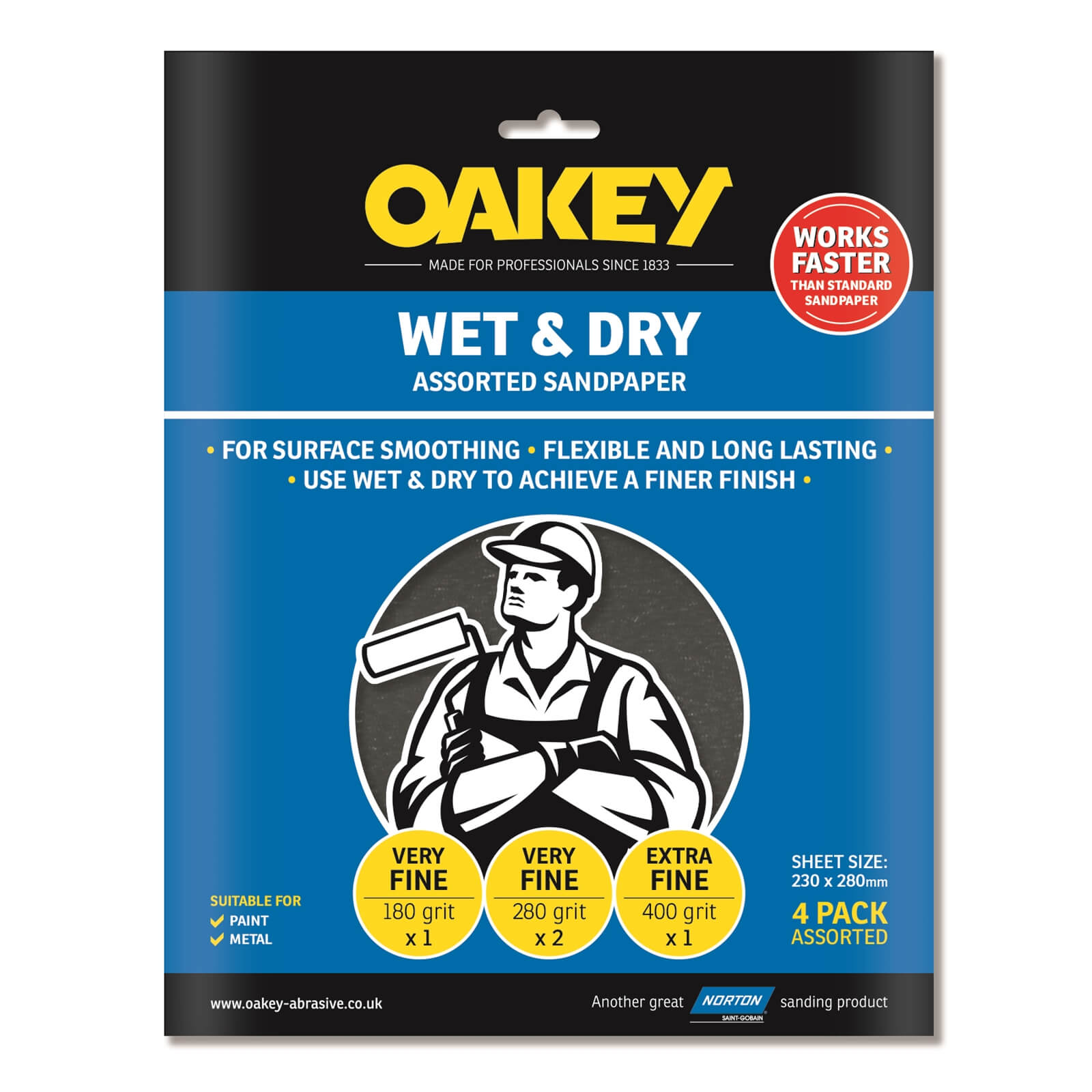 Oakey Wet & Dry Assorted Sandpaper - 4 Sheets