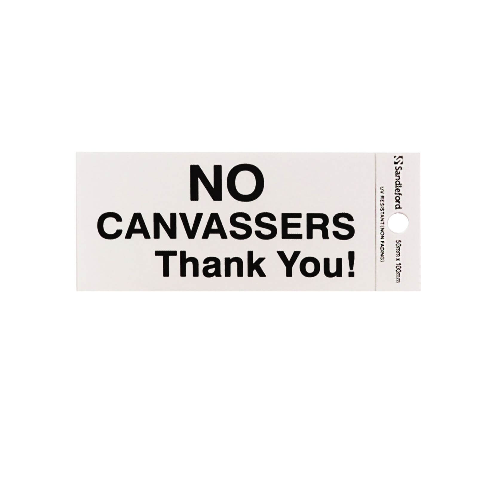 Self Adhesive No Canvassers Thank You Sign - 100 x 50mm