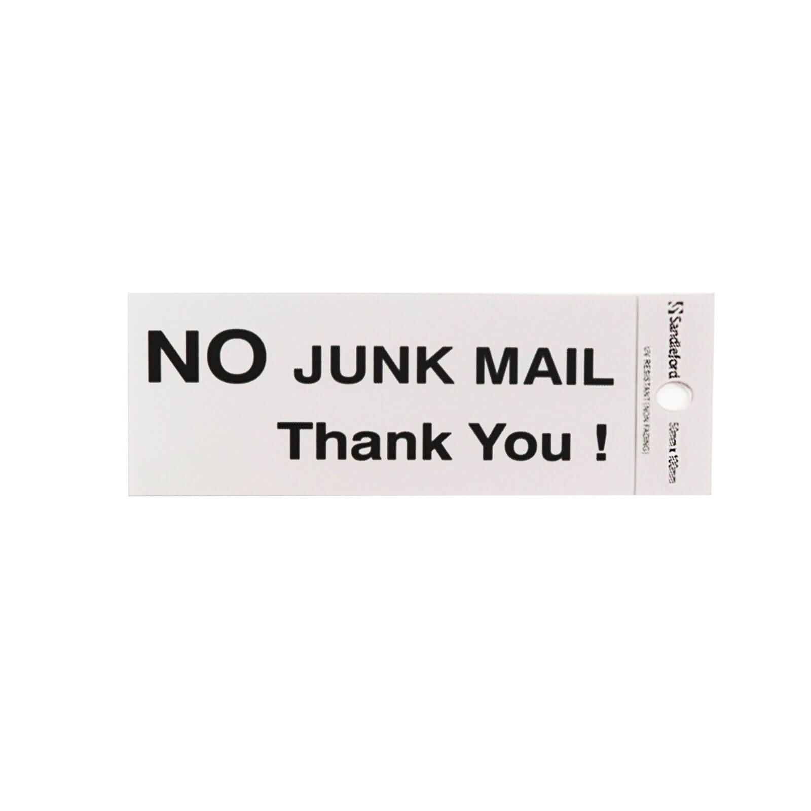 Self Adhesive No Junk Mail Thank You Sign - 100 x 50mm