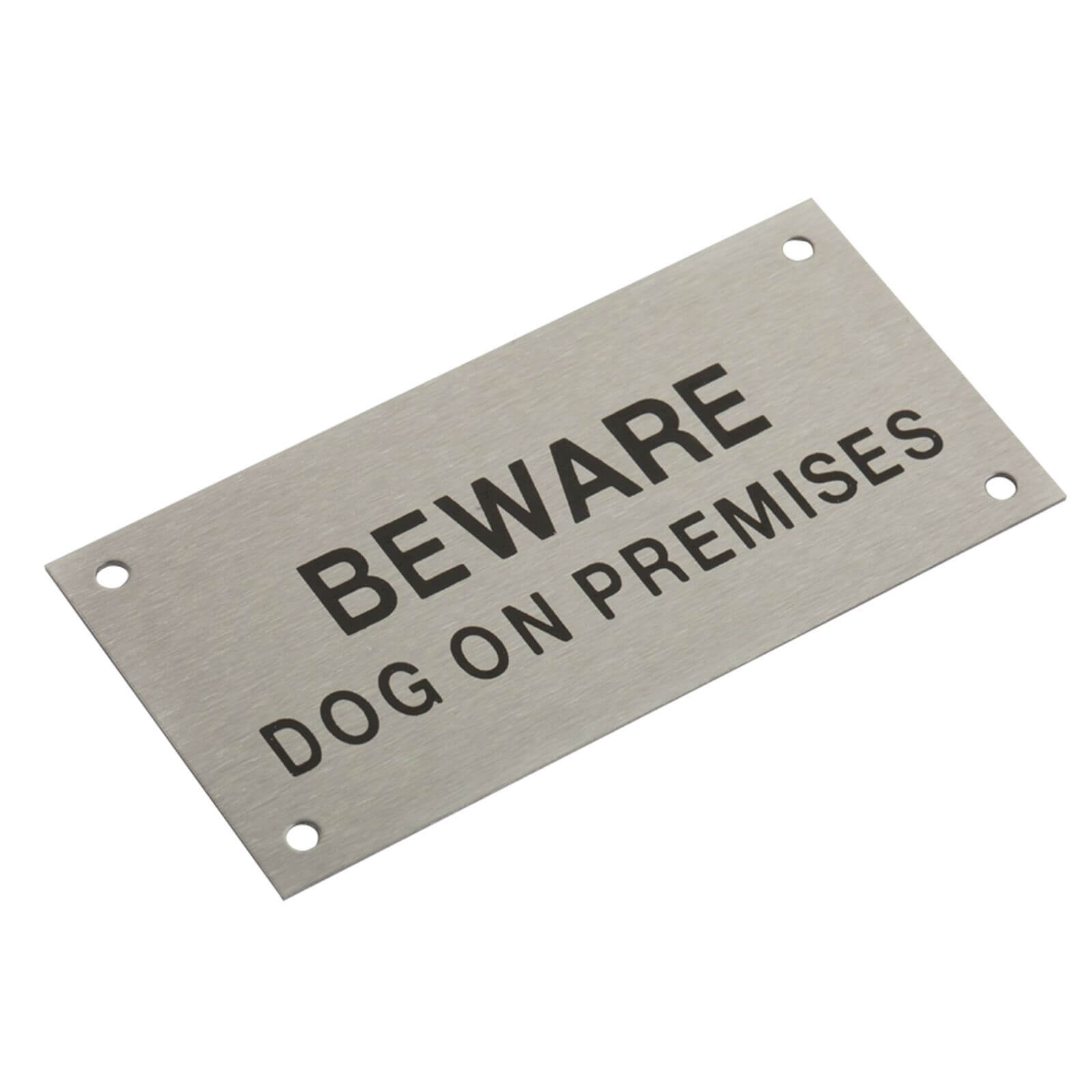 Stainless Steel Beware Dog On Premises Sign - 95 x 47mm