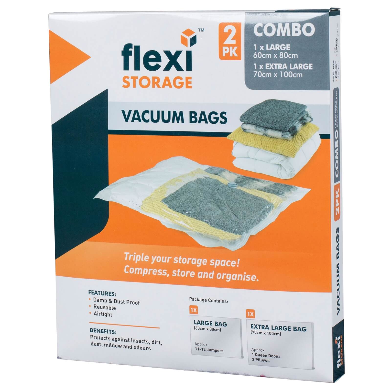 Vacuum Storage Bag Combo - Pack of 2 (1 Large, 1 Extra Large)