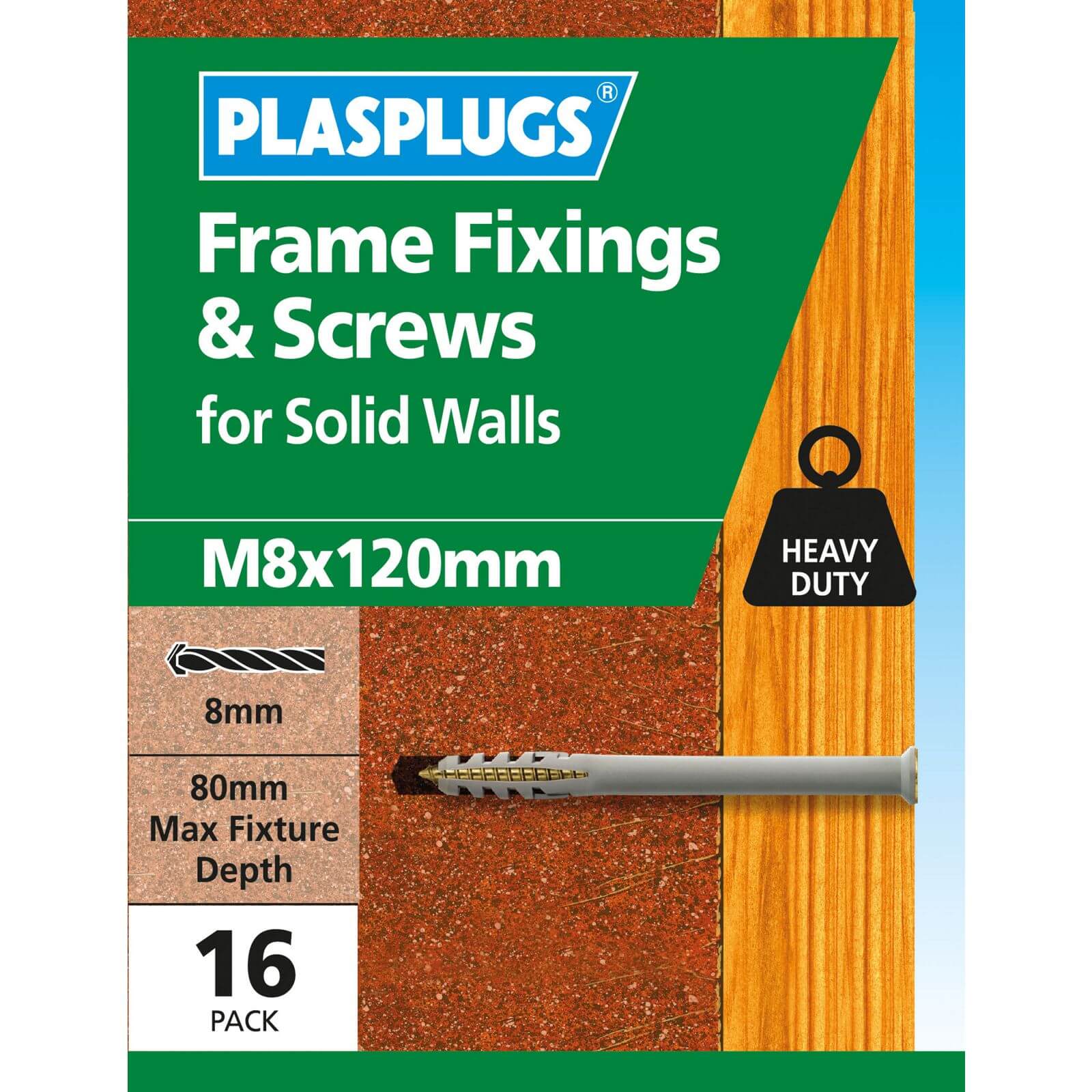 Plasplugs Frame Fixings M8 x 120mm x 16