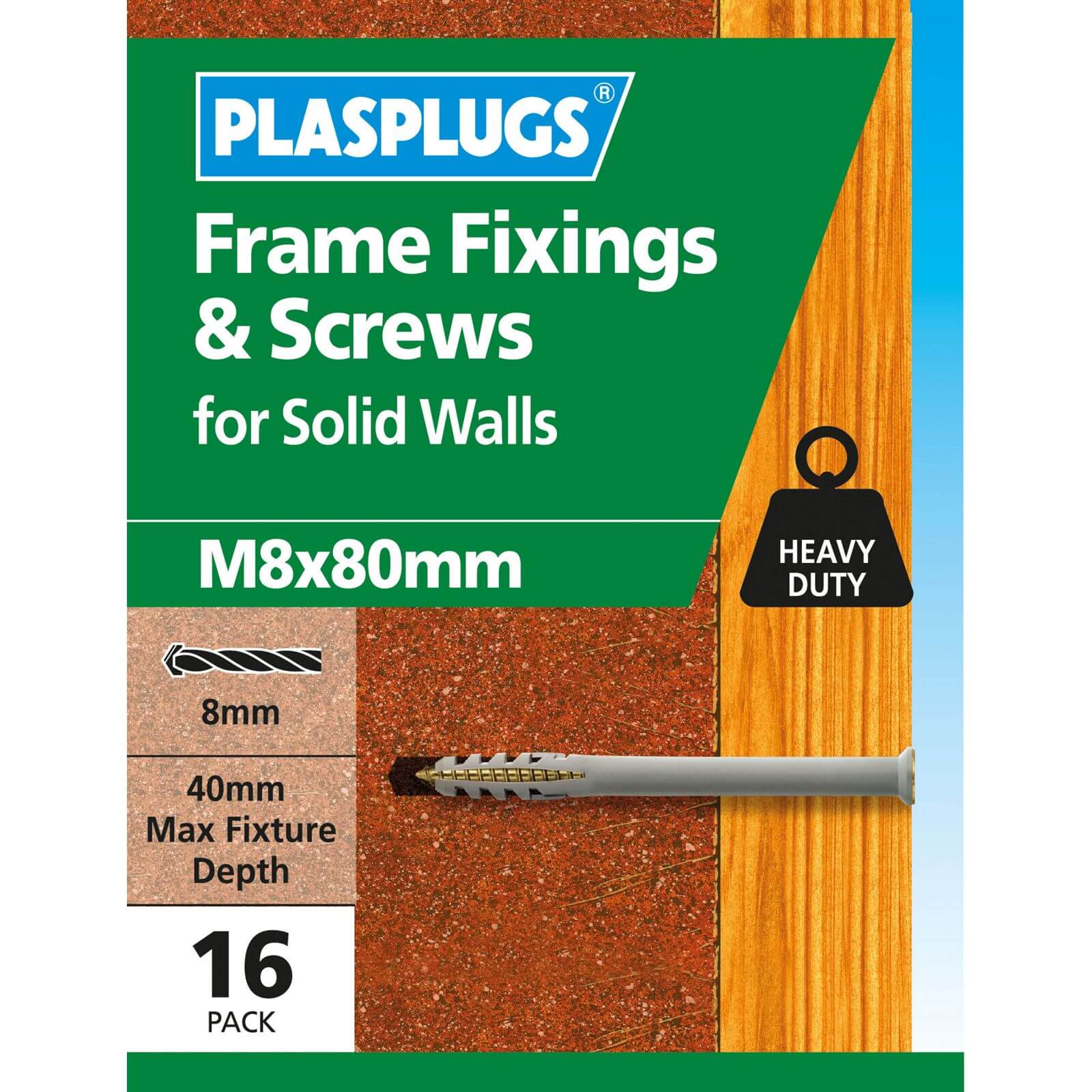 Plasplugs Frame Fixings M8 x 80mm x 16