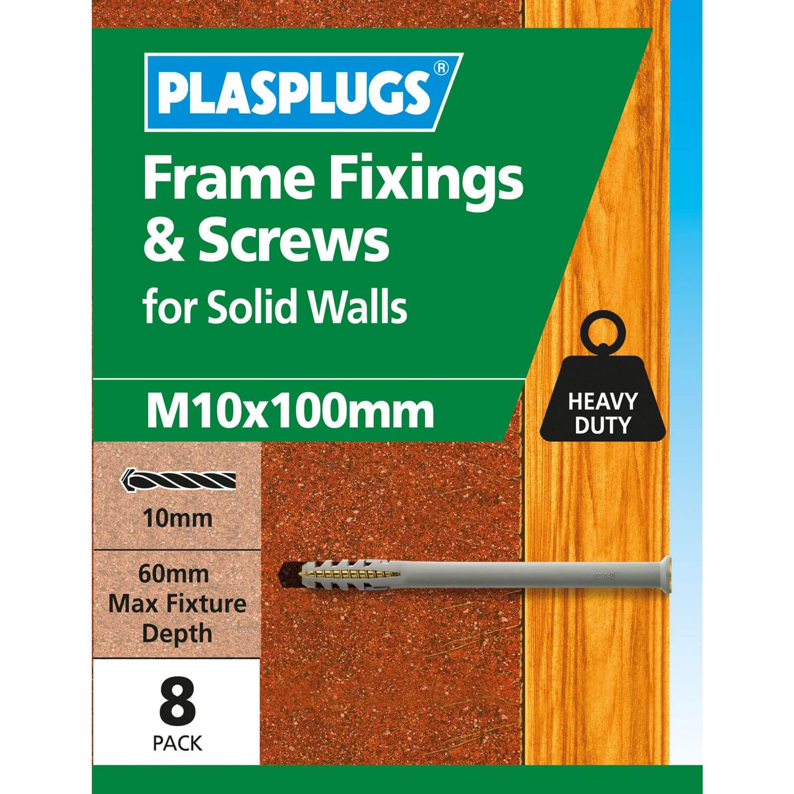 Frame Fixings & Screws M10 x 100mm - 8 Pack