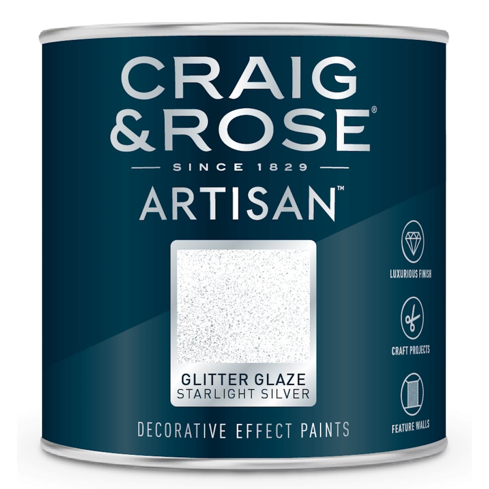 Craig & Rose Artisan Glitter Glaze Paint Starlight Silver - 750ml
