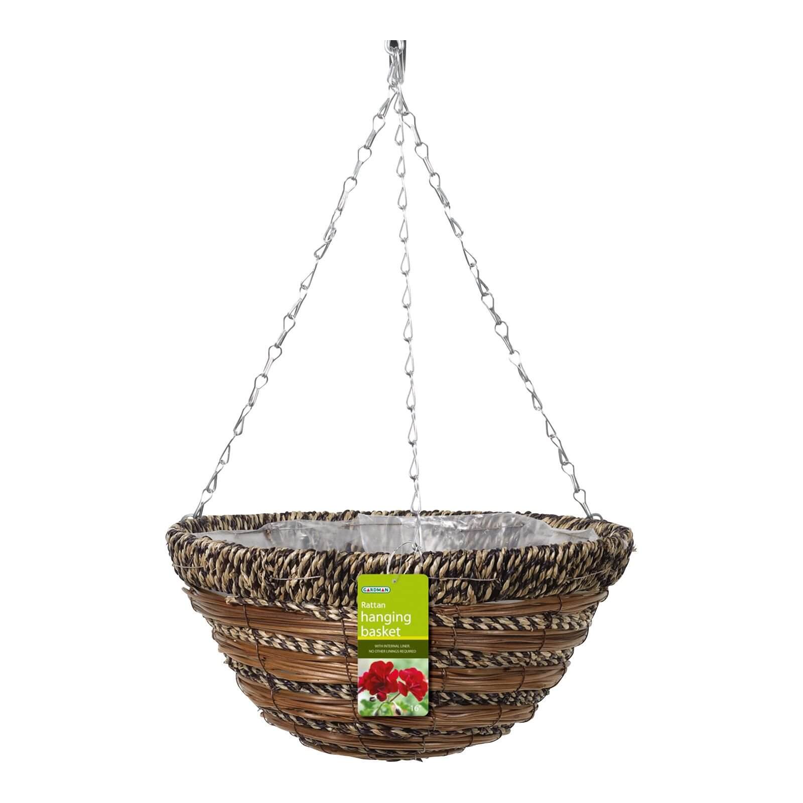Rattan Hanging Basket Rope and Fern