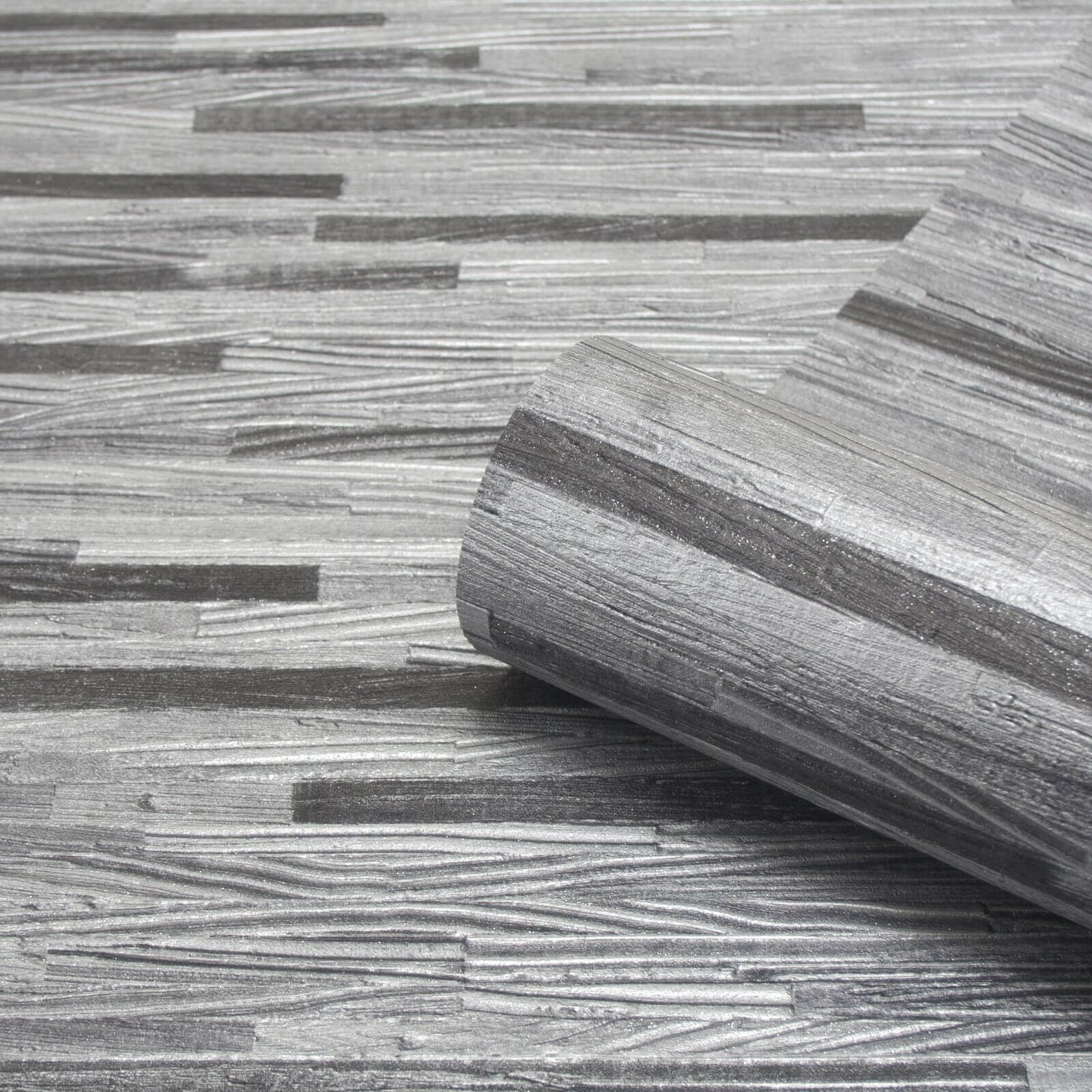 Belgravia Decor Milana Wood Effect Embossed Metallic Charcoal Wallpaper