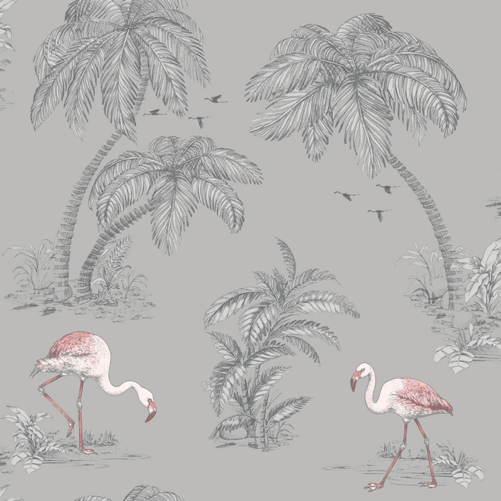 Holden Decor Flamingo Lake Tree Smooth Subtle Glitter Grey Wallpaper