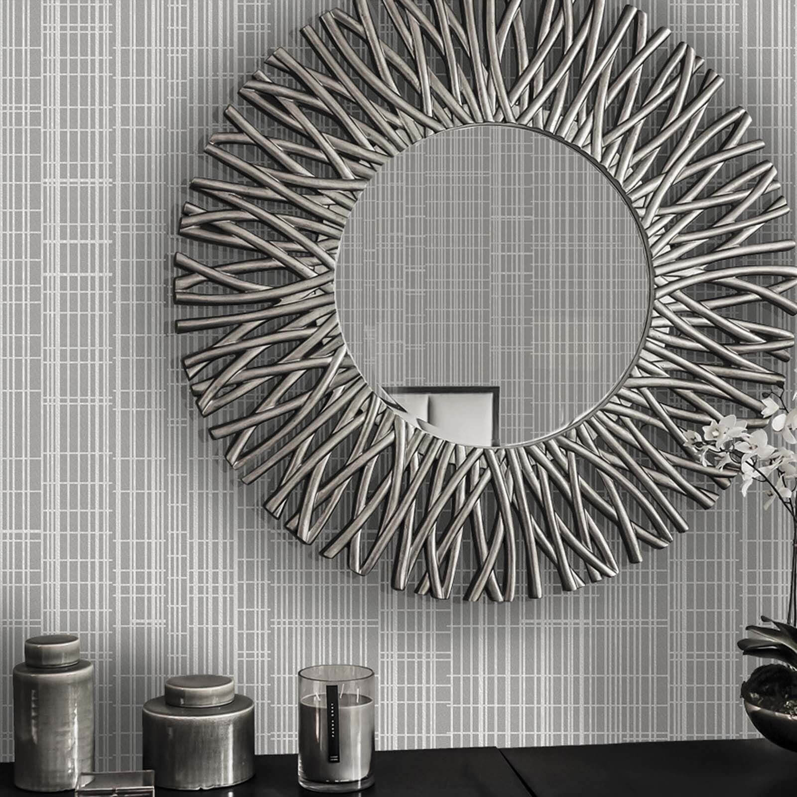 Holden Decor Grid Sequin Geometric Embossed Metallic Grey Wallpaper