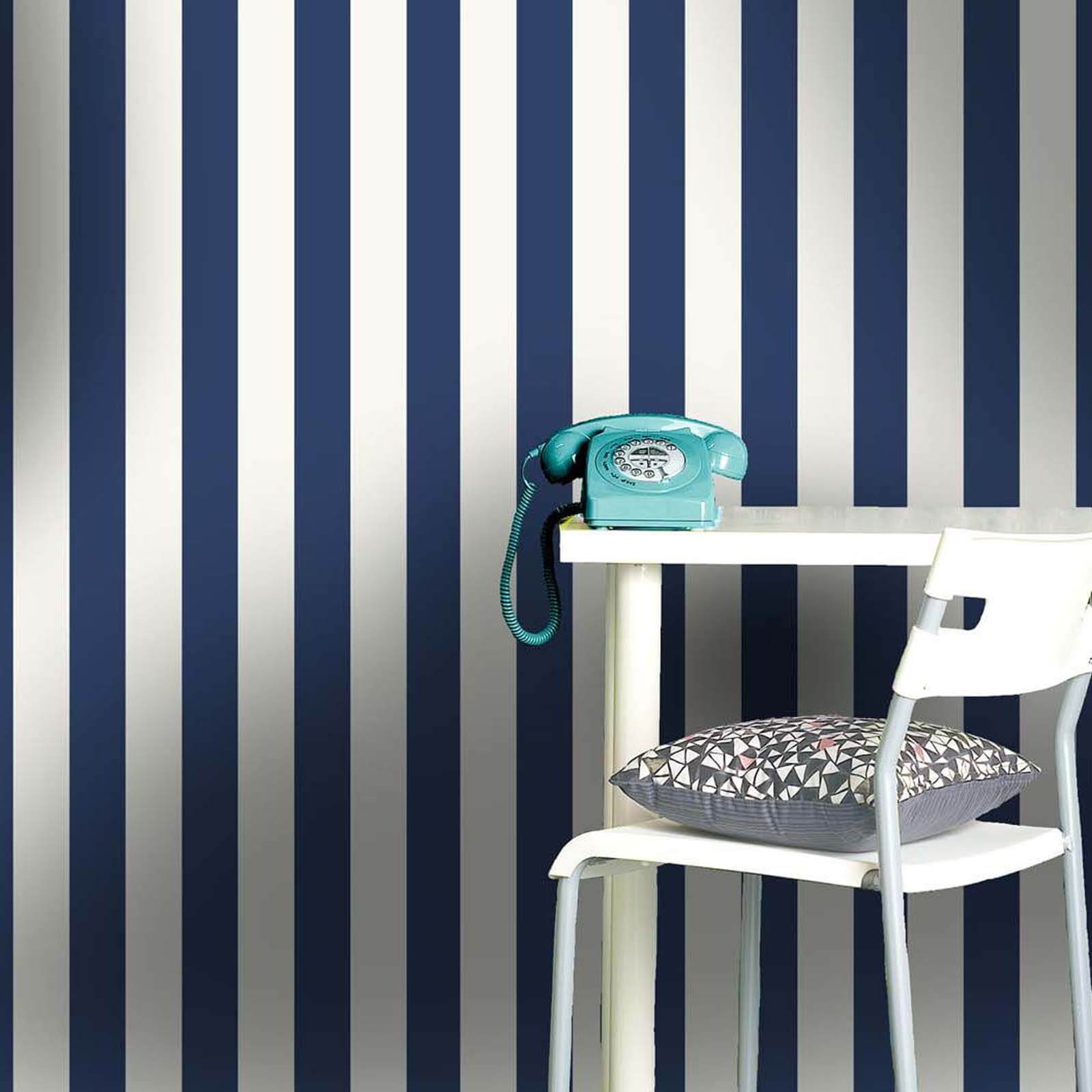 Holden Decor Candy Stripe Smooth Blue and White Wallpaper