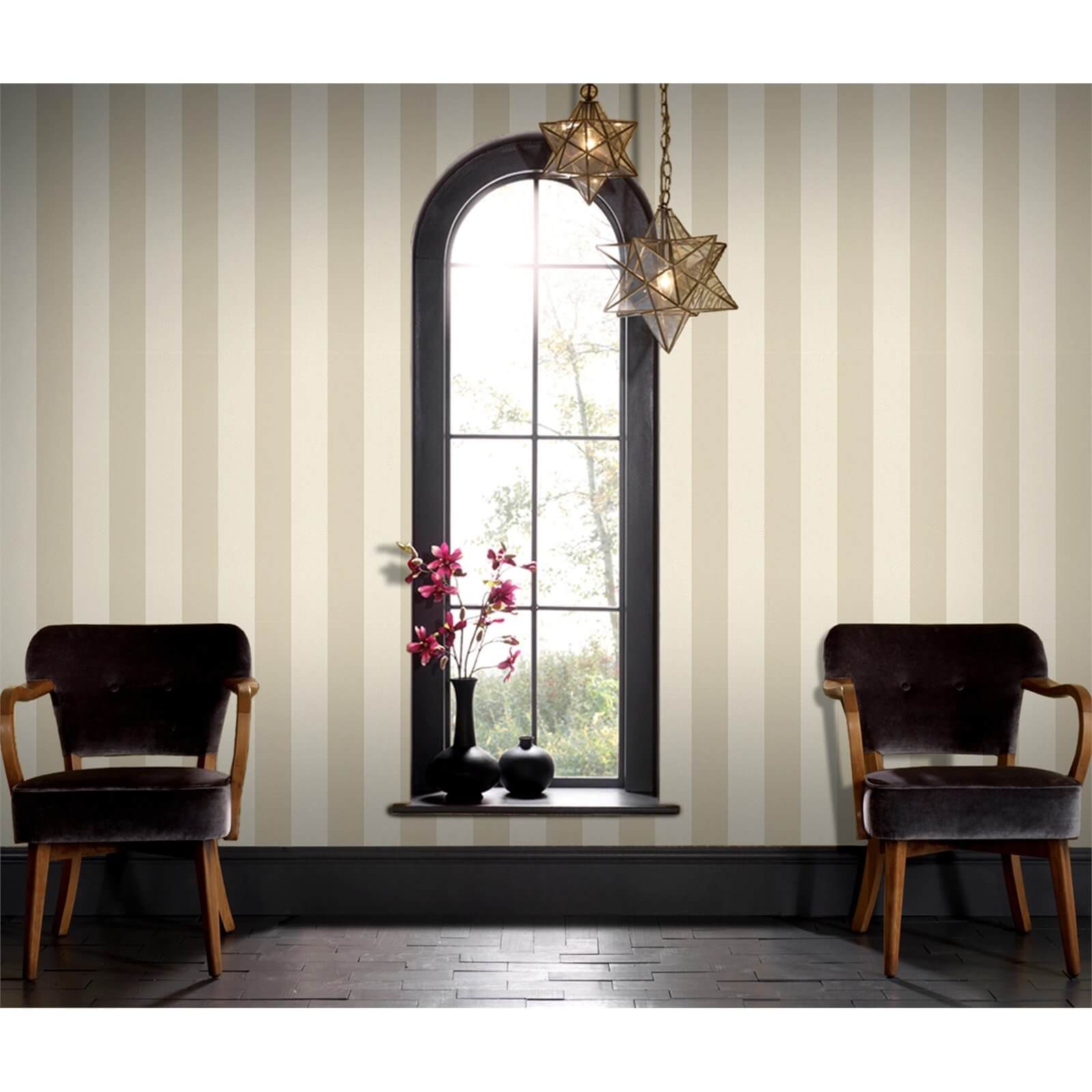 Boutique Water Silk Stripe Wallpaper - Ivory/Taupe