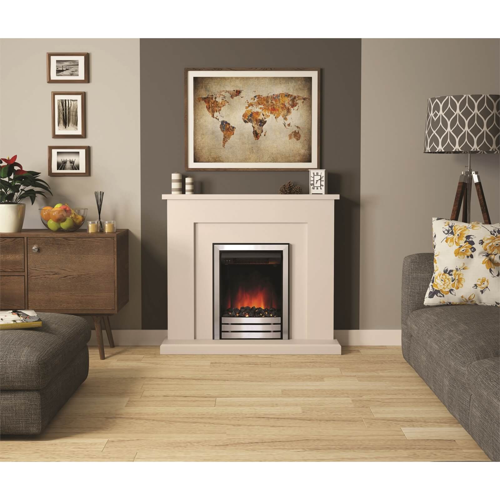 Be Modern Marden Electric Fire Suite with Flat to Wall Fitting - Cashmere & Brushed Chrome