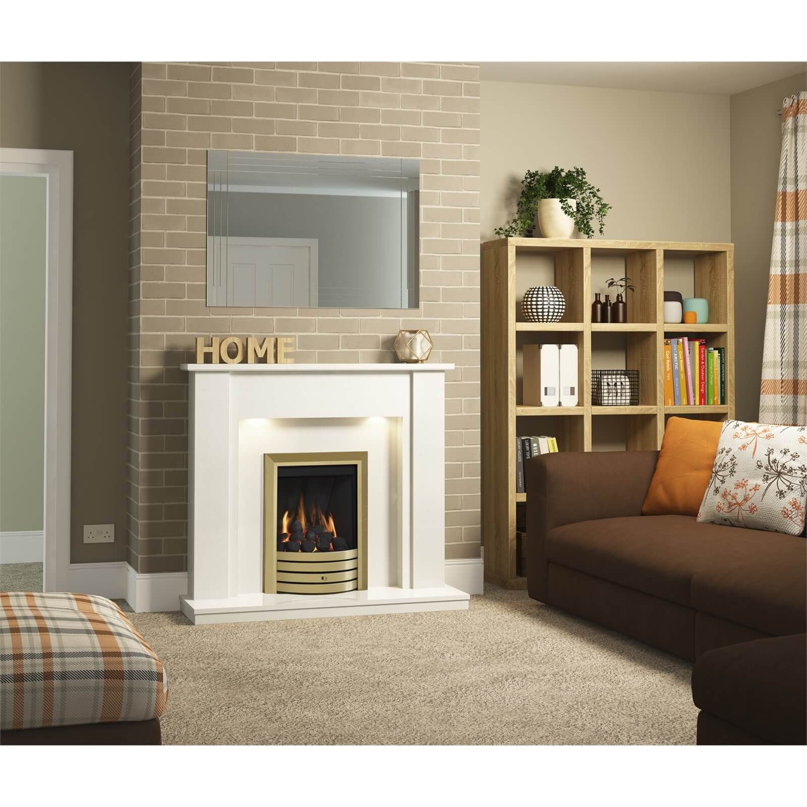 Be Modern Elda Fireplace Surround with Downlights & Flat to Wall Fitting - White Marble