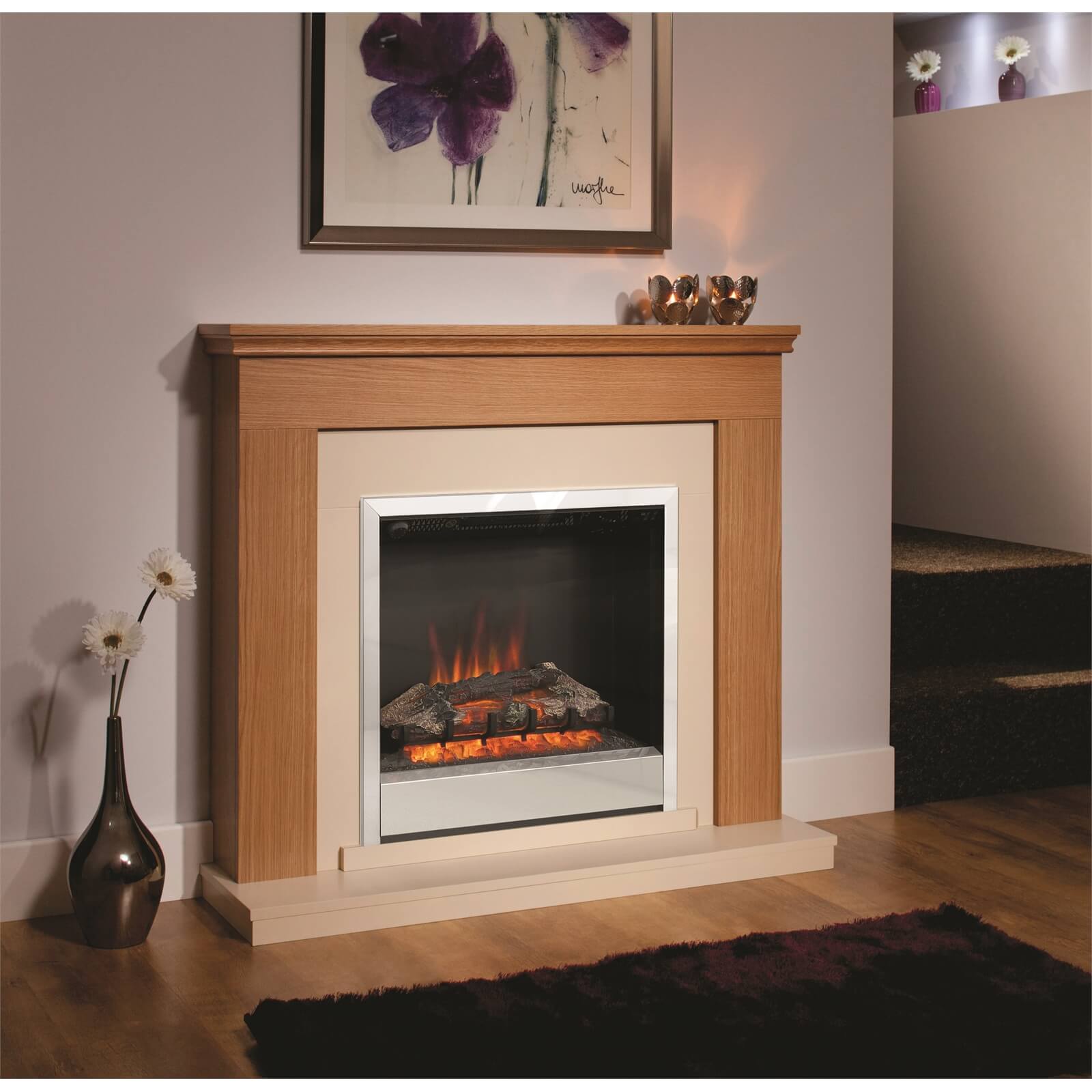 Be Modern Durham Electric Fire Suite with Flat to Wall Fitting - Natural Oak