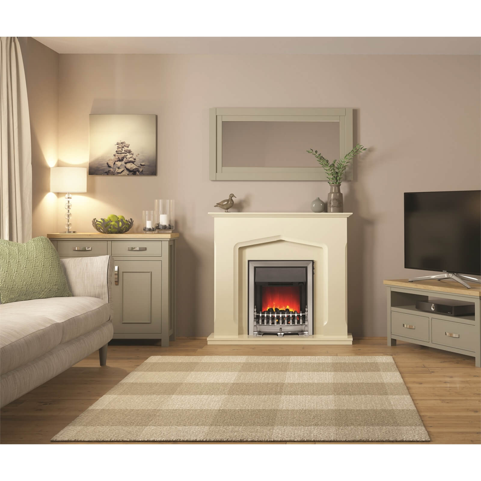 Be Modern Bramwell Electric Fire Suite with Flat to Wall Fitting - Marfil Marble