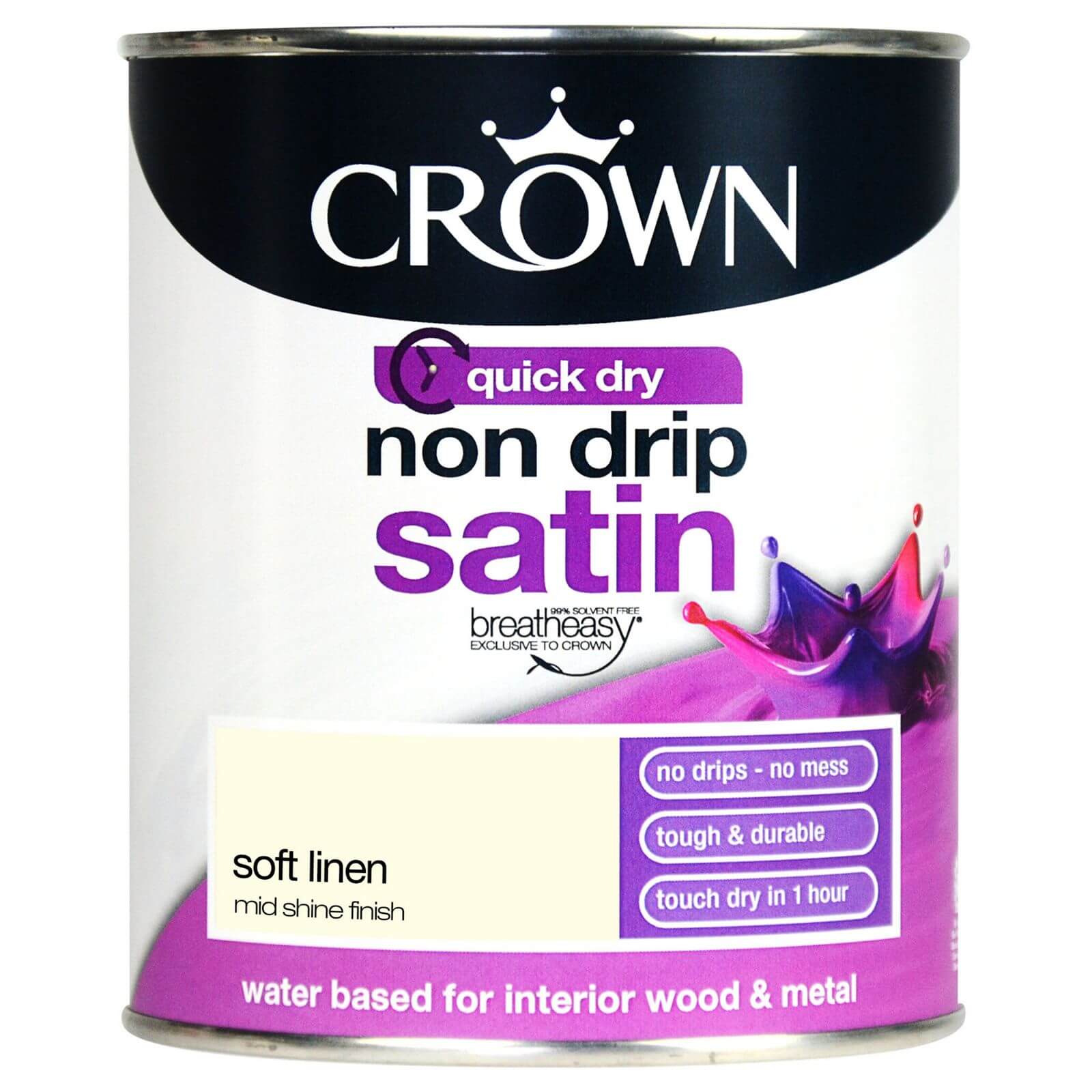 Crown Standard Breatheasy Non Drip Satin Paint Soft Linen - 750ml